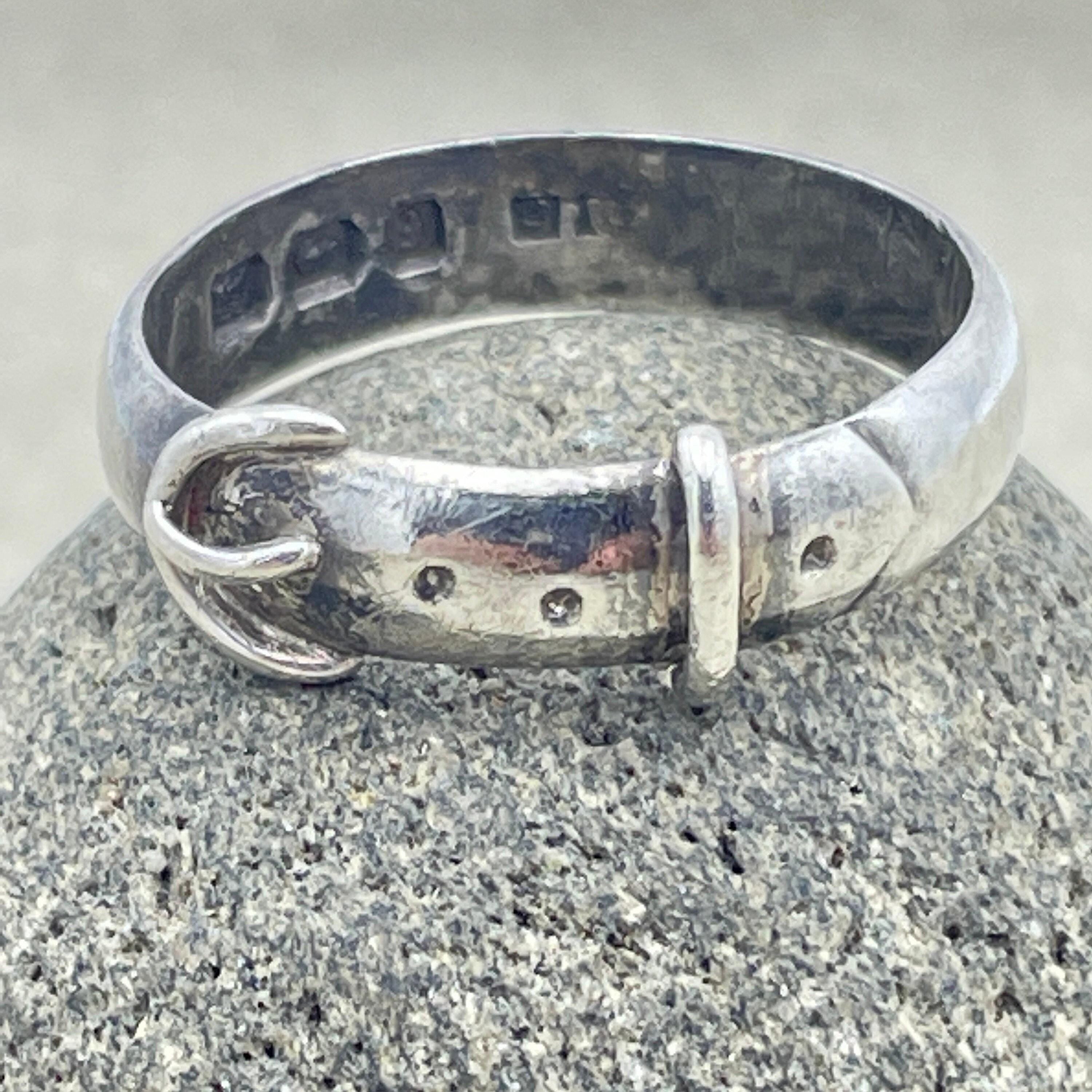 Victorian sterling silver buckle band ring, hallmarked birmingham 1880