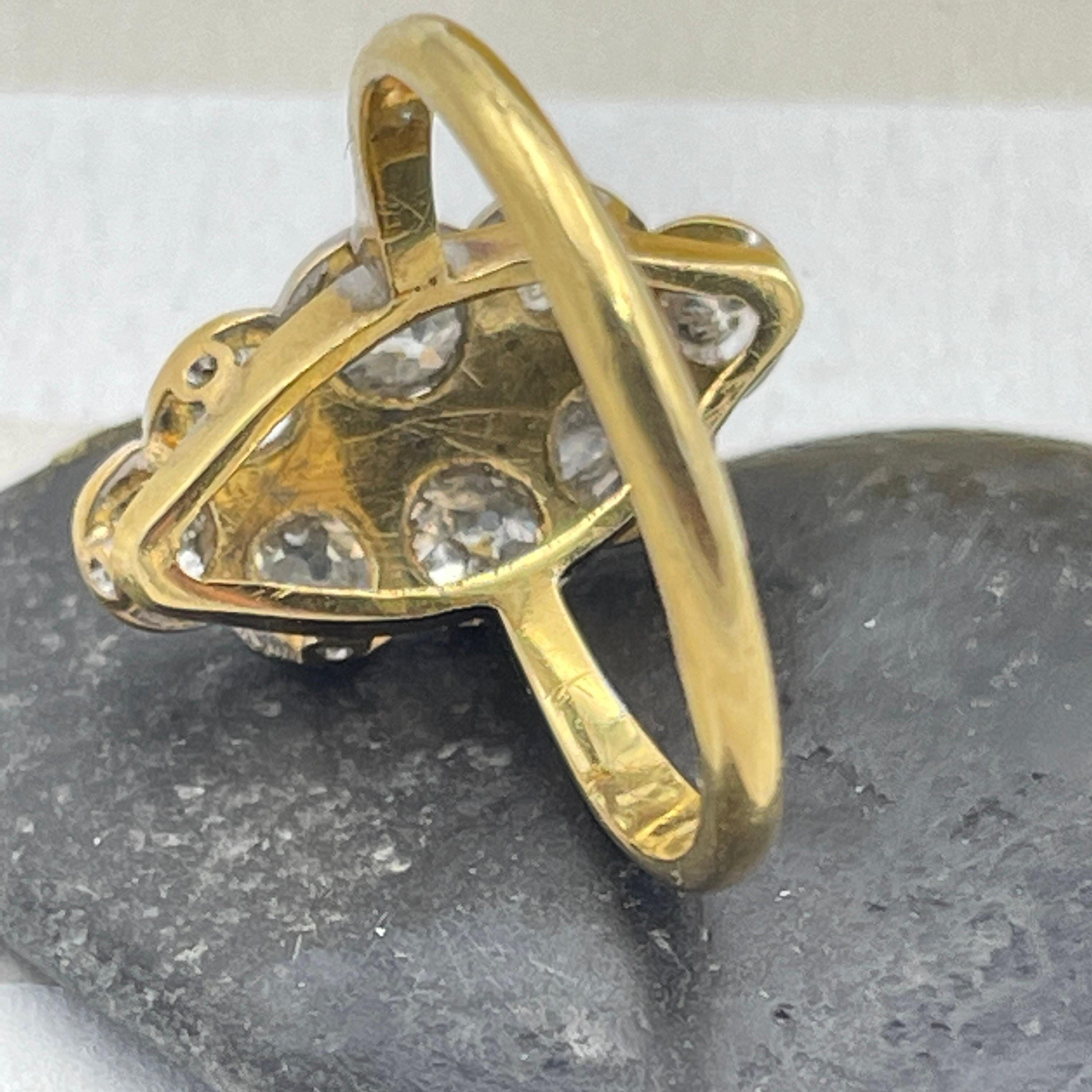 Edwardian 18ct gold & platinum old cut diamond navette ring