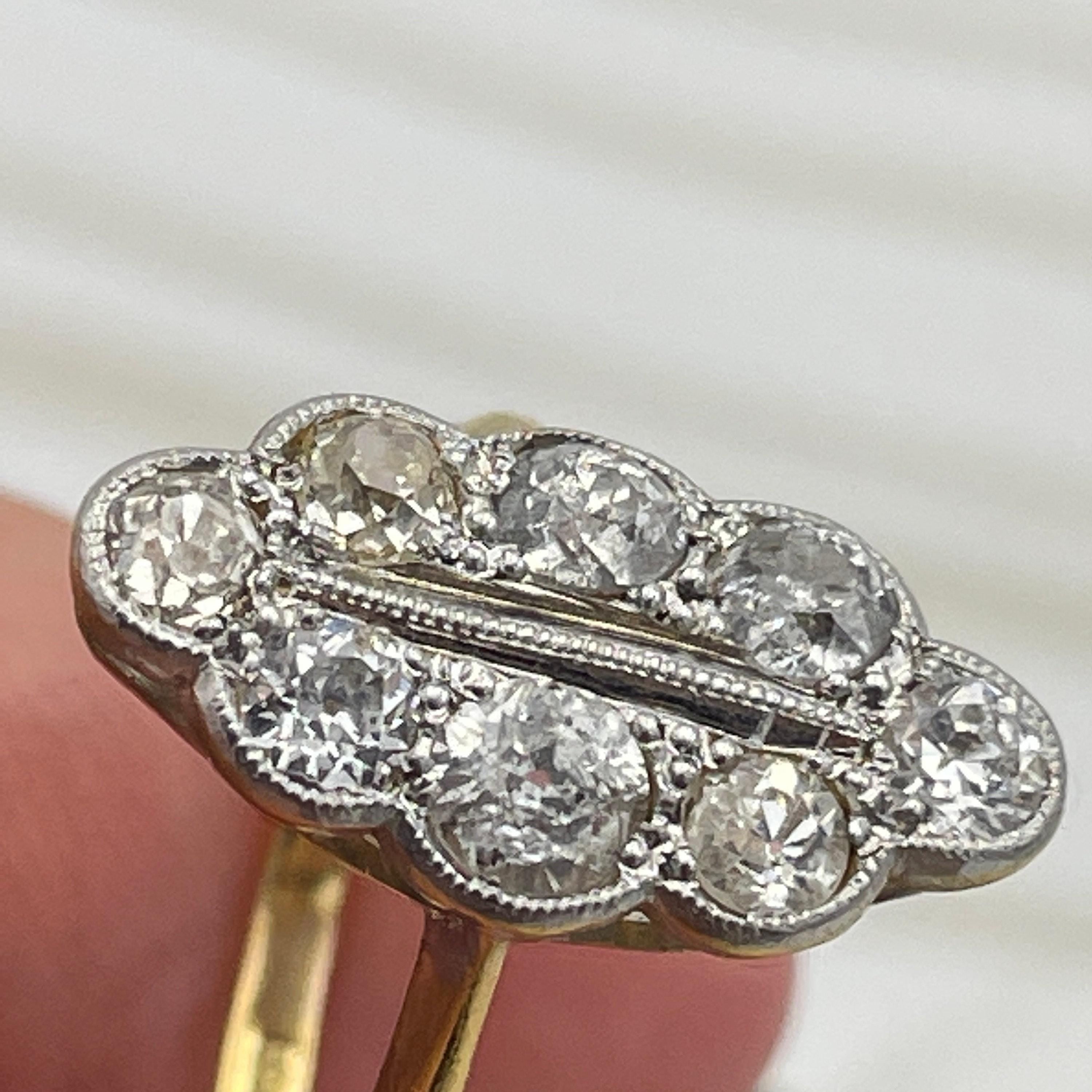 Edwardian 18ct gold & platinum old cut diamond navette ring