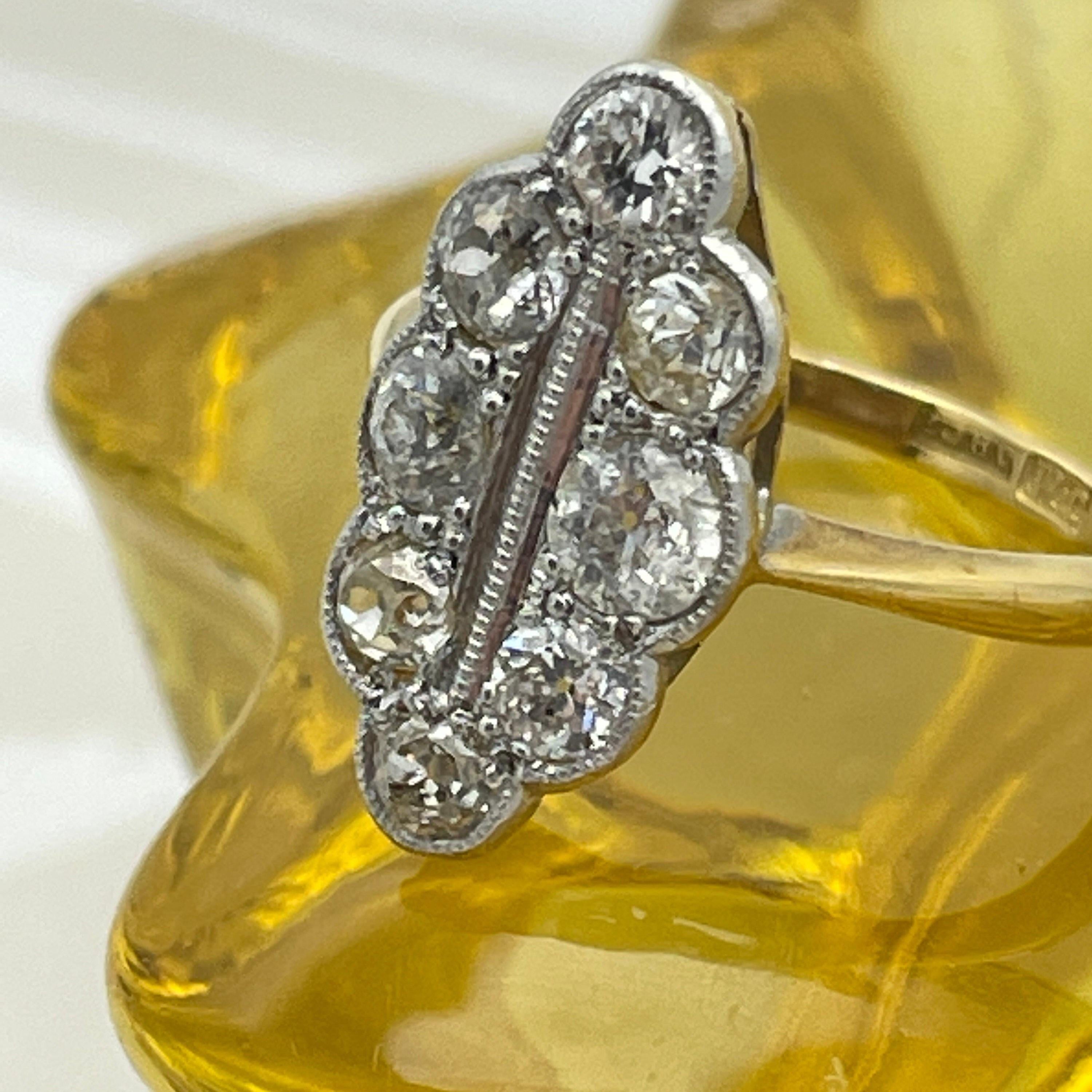 Edwardian 18ct gold & platinum old cut diamond navette ring