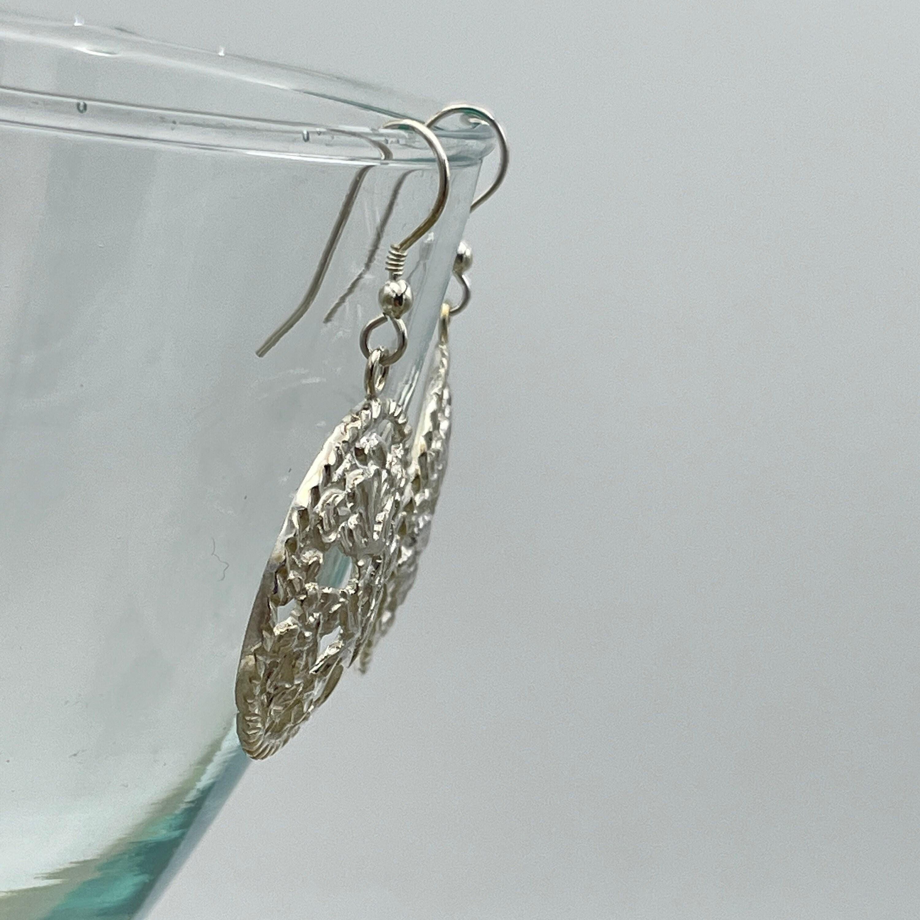 Victorian button sterling silver drop earrings, hallmarked 1899