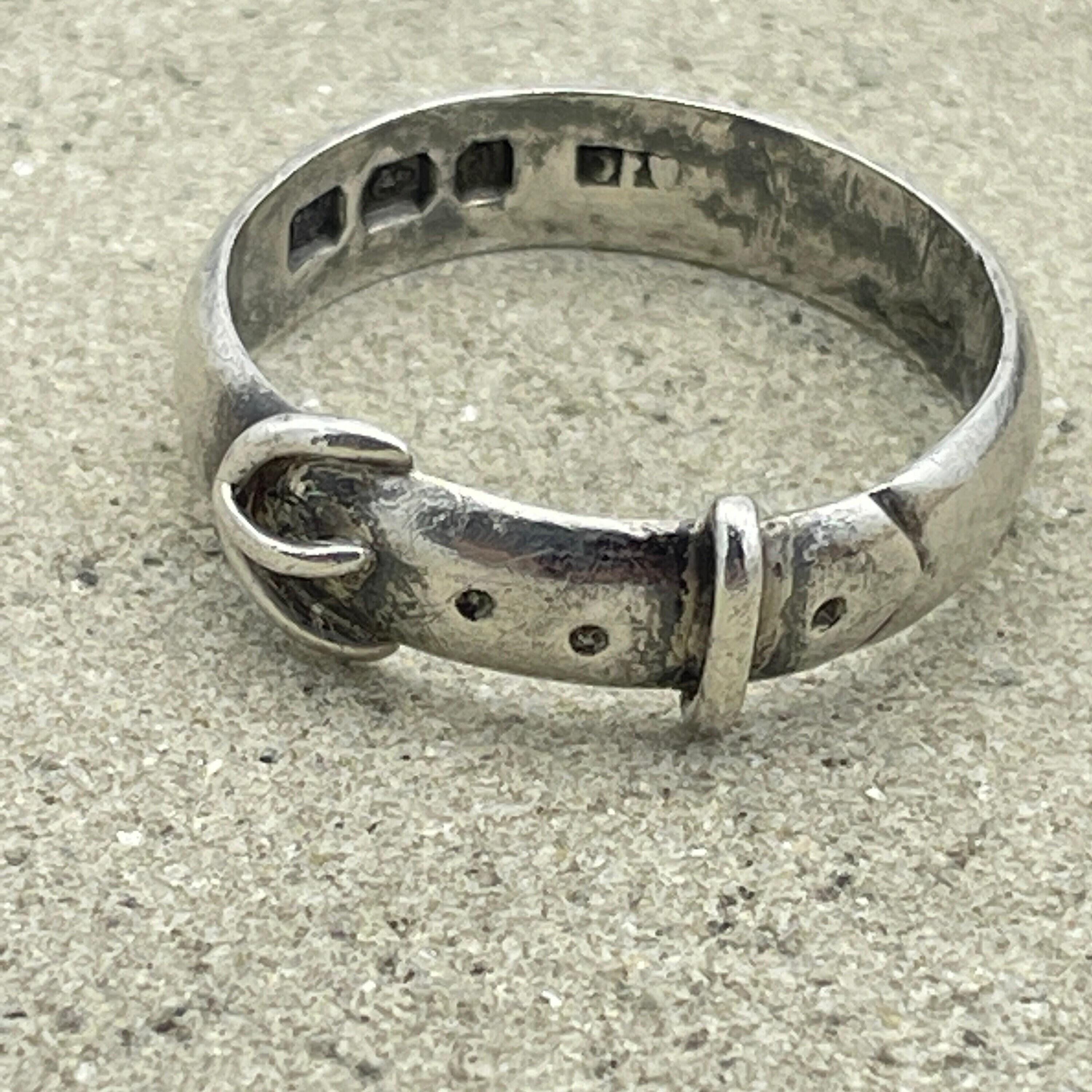 Victorian sterling silver buckle band ring, hallmarked birmingham 1880