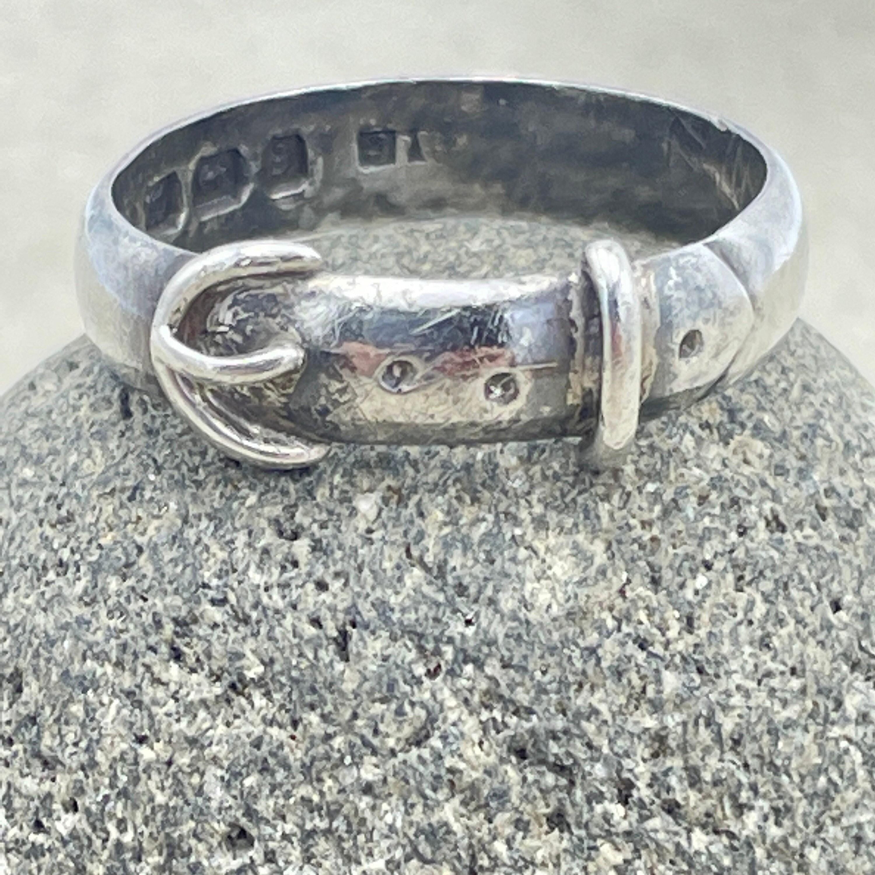 Victorian sterling silver buckle band ring, hallmarked birmingham 1880