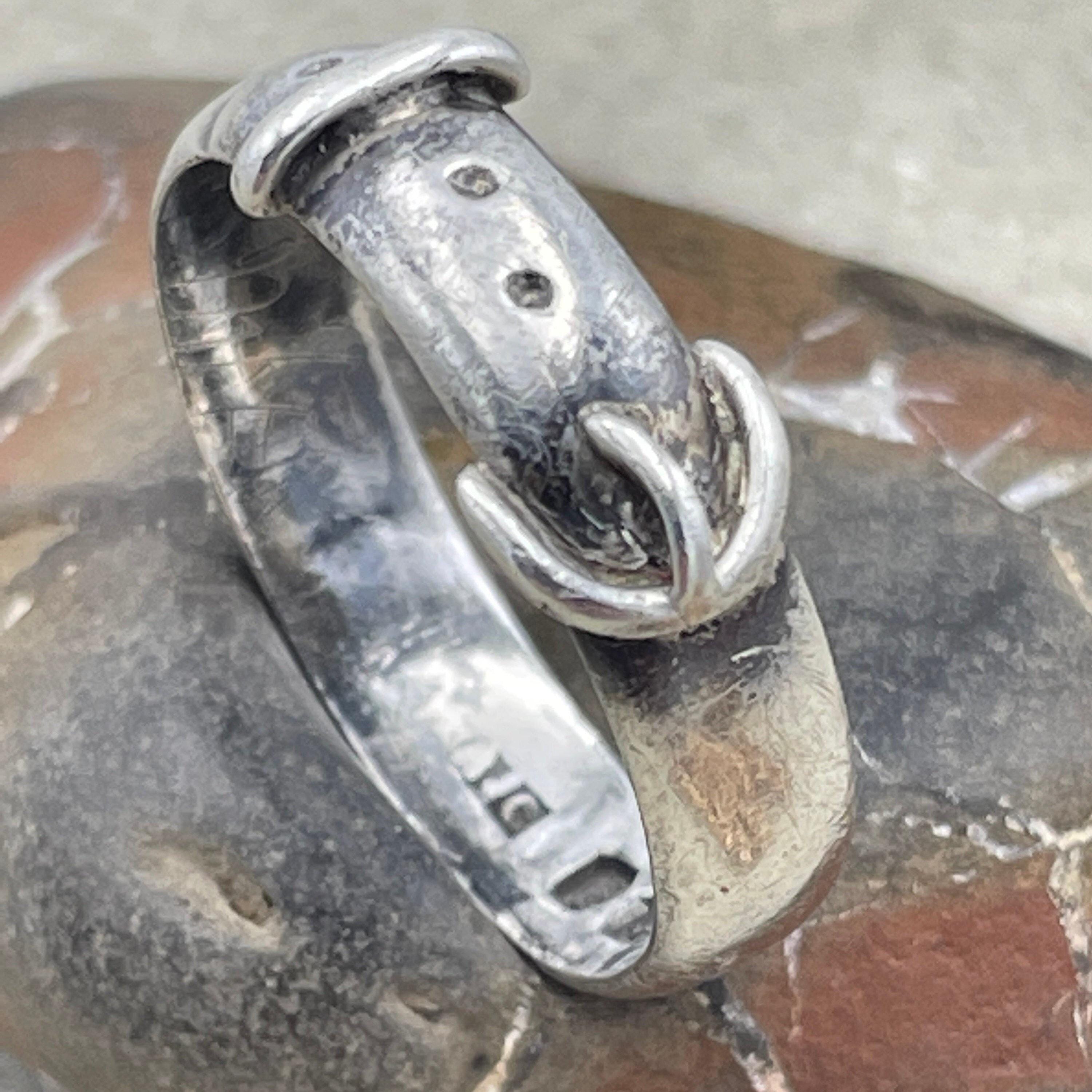 Victorian sterling silver buckle band ring, hallmarked birmingham 1880