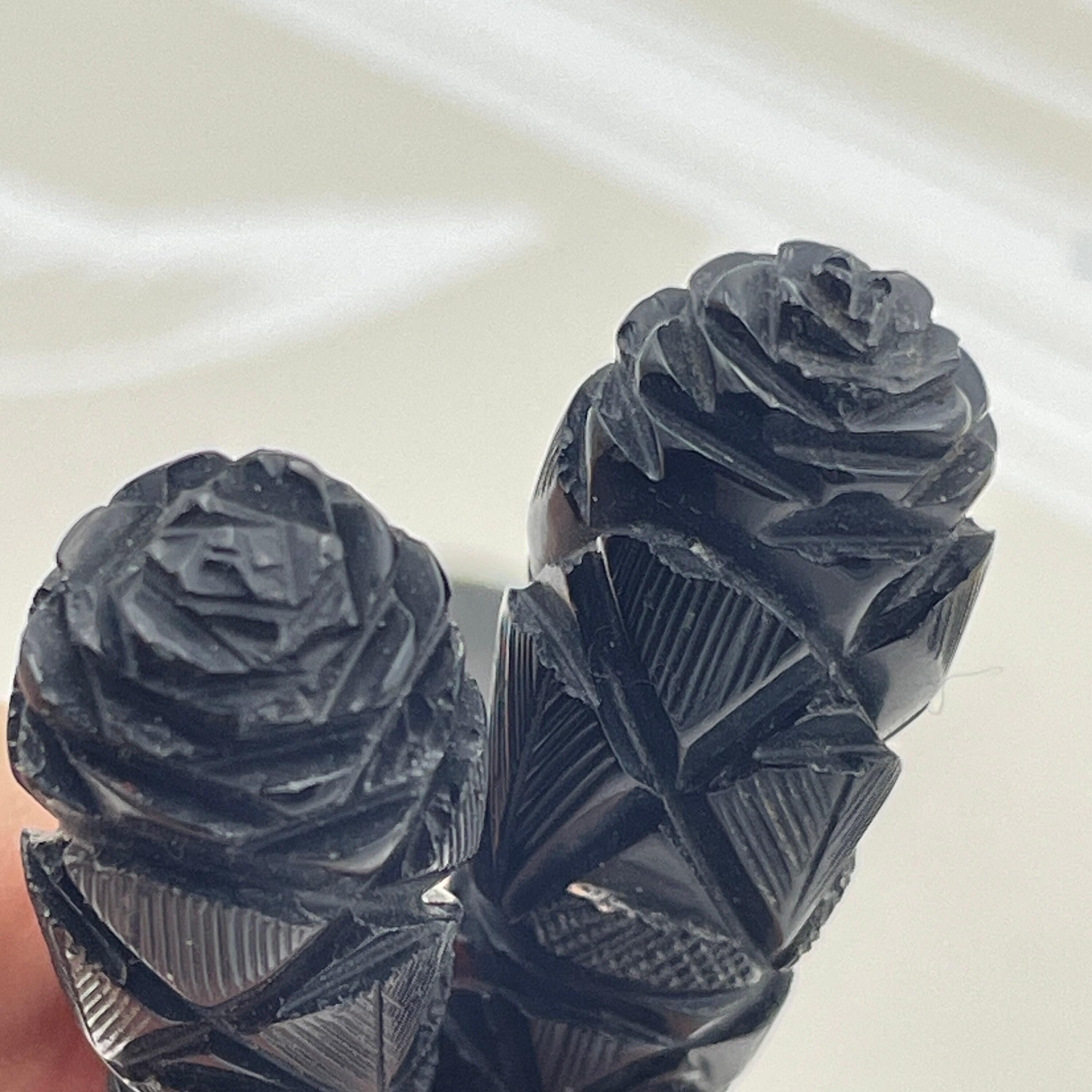 Victorian Carved Whitby Jet & 9ct Gold, Torpedo Drop Earrings