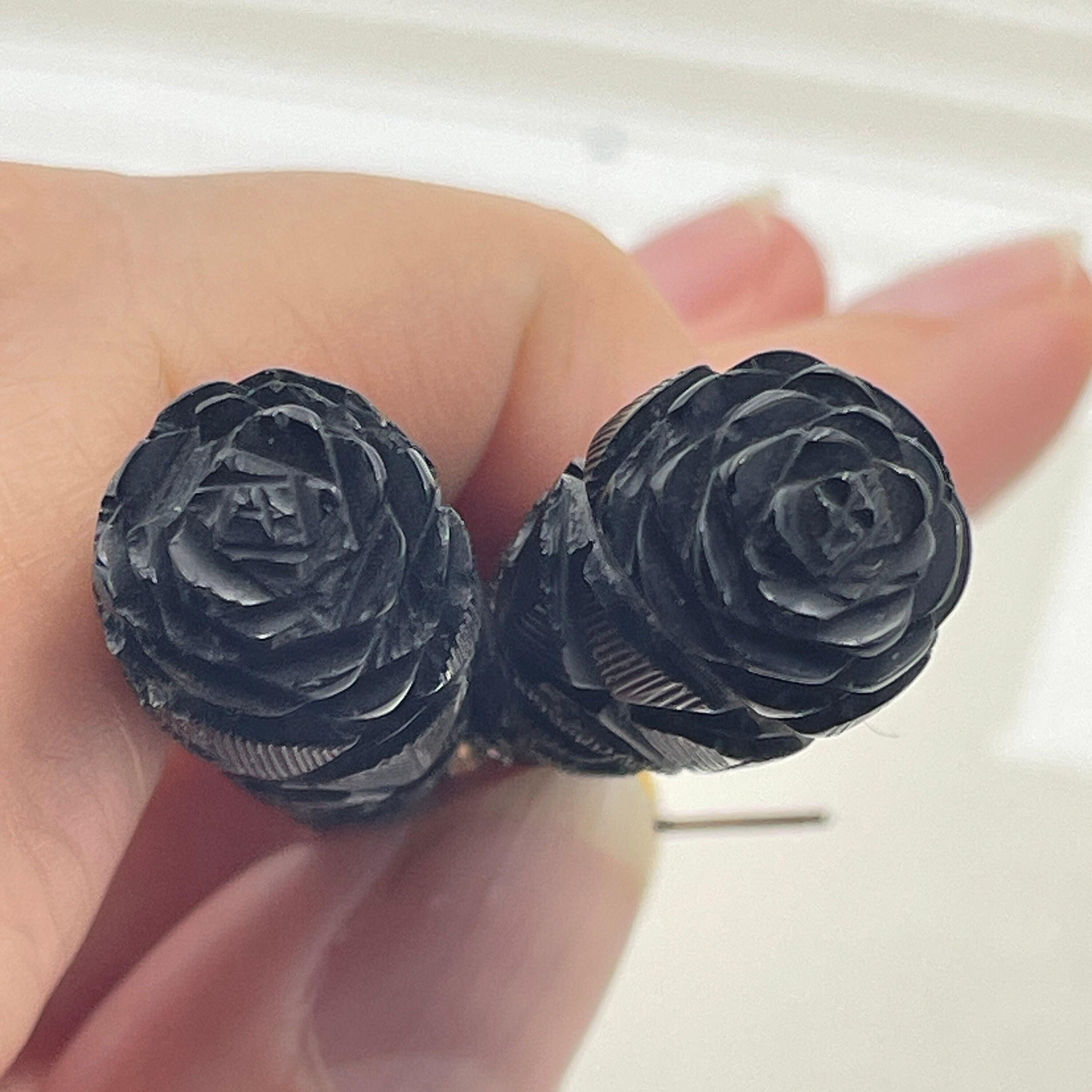 Victorian Carved Whitby Jet & 9ct Gold, Torpedo Drop Earrings