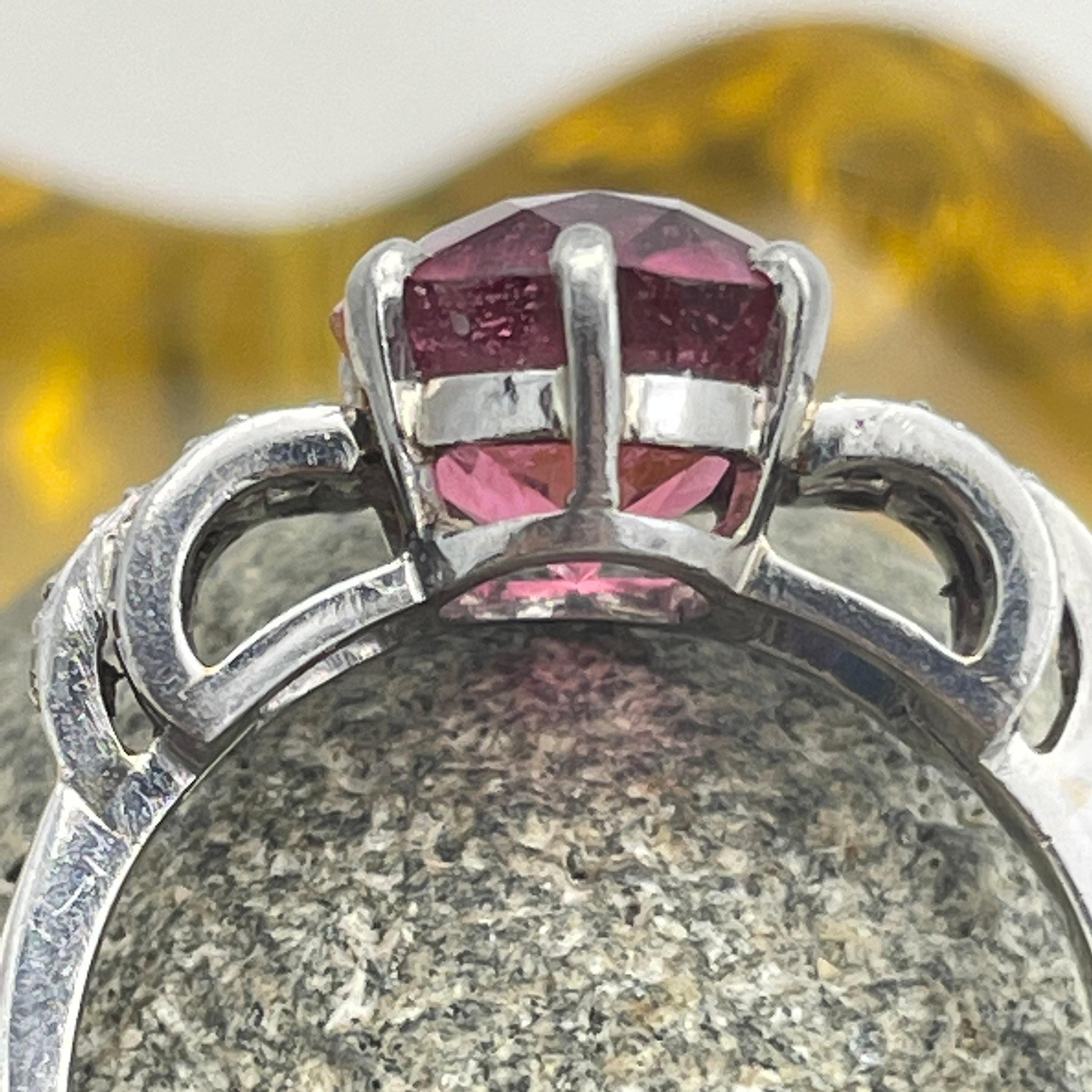 1930's Art Deco, Palladium, Rubellite Tourmaline & Diamond Dress Ring