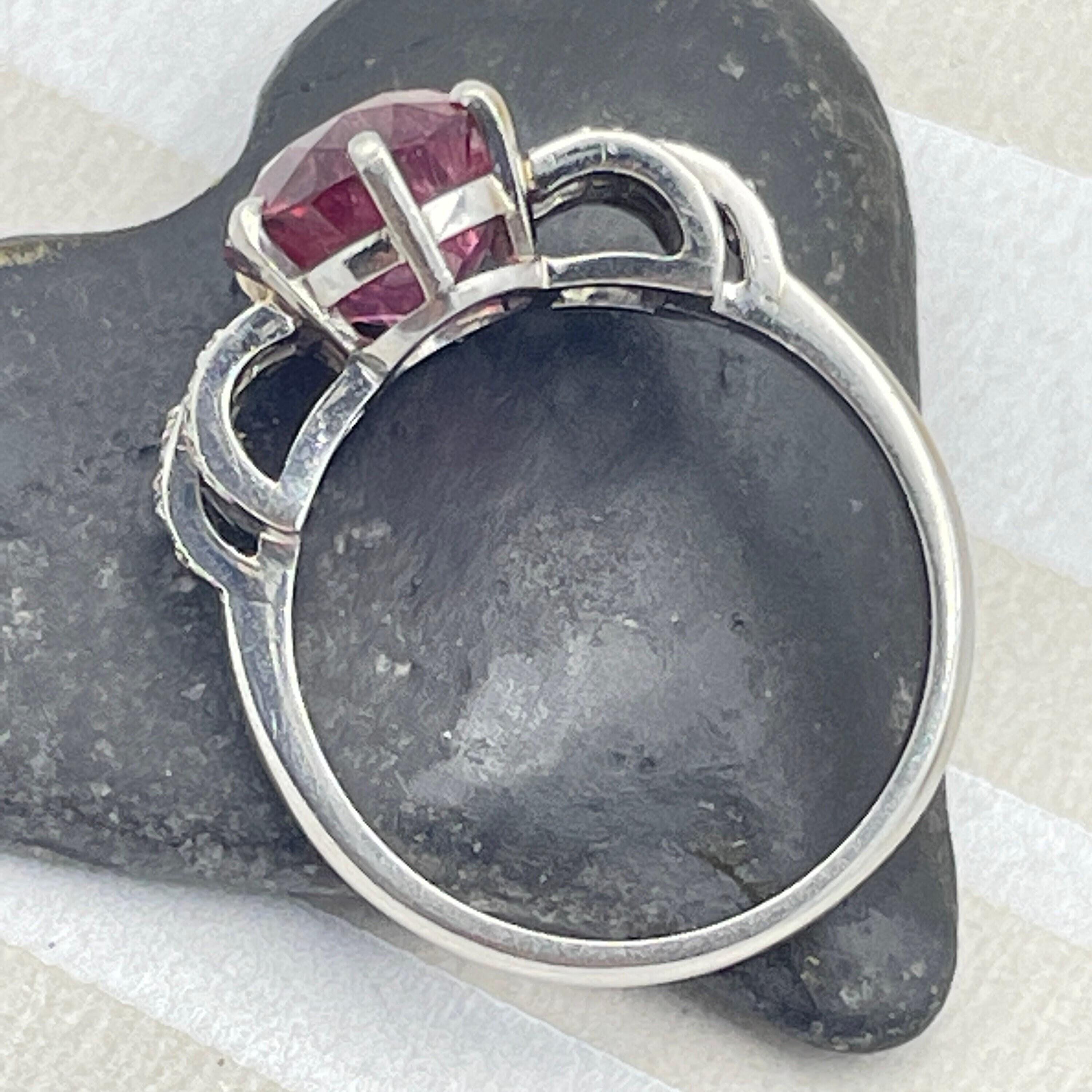 1930's Art Deco, Palladium, Rubellite Tourmaline & Diamond Dress Ring