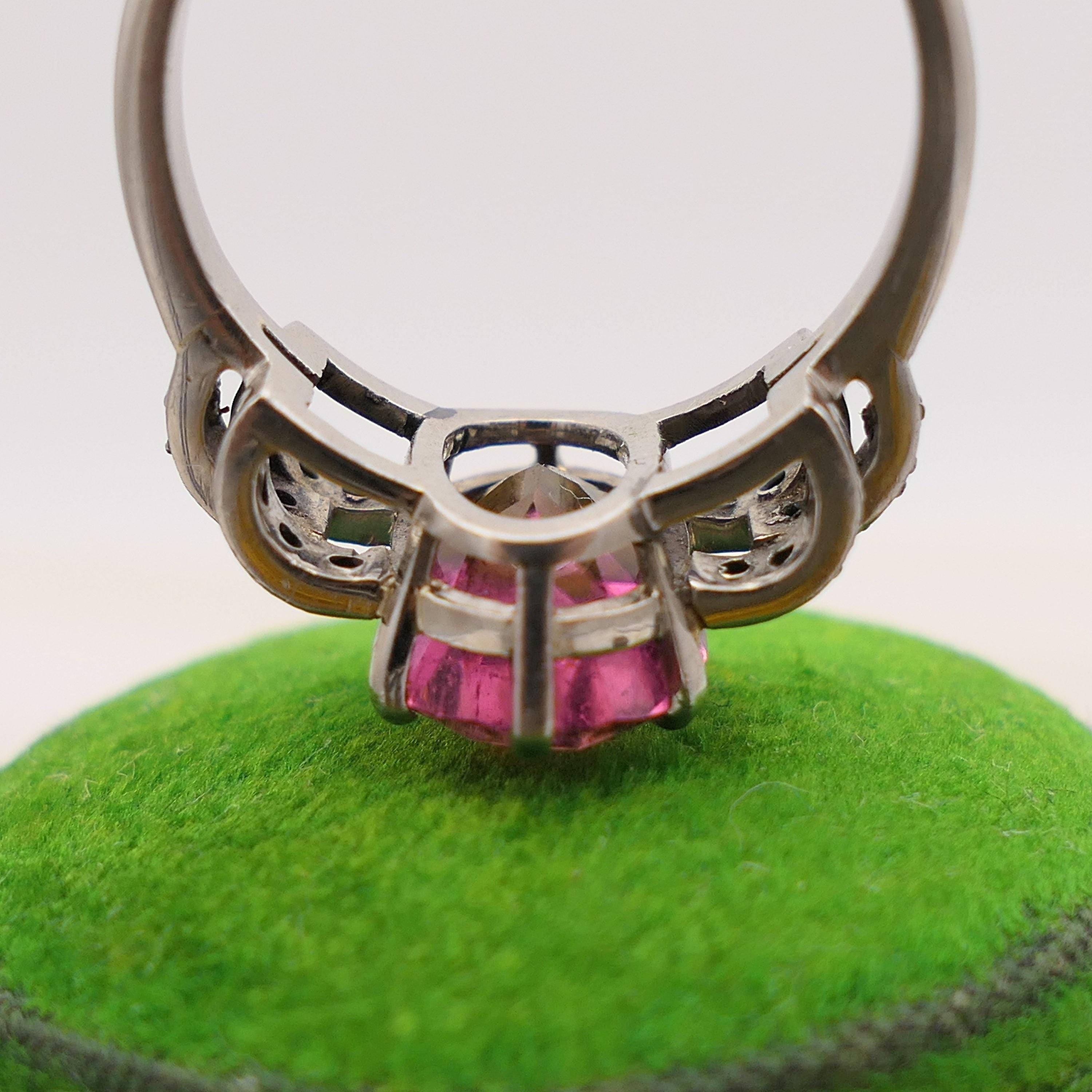 1930's Art Deco, Palladium, Rubellite Tourmaline & Diamond Dress Ring