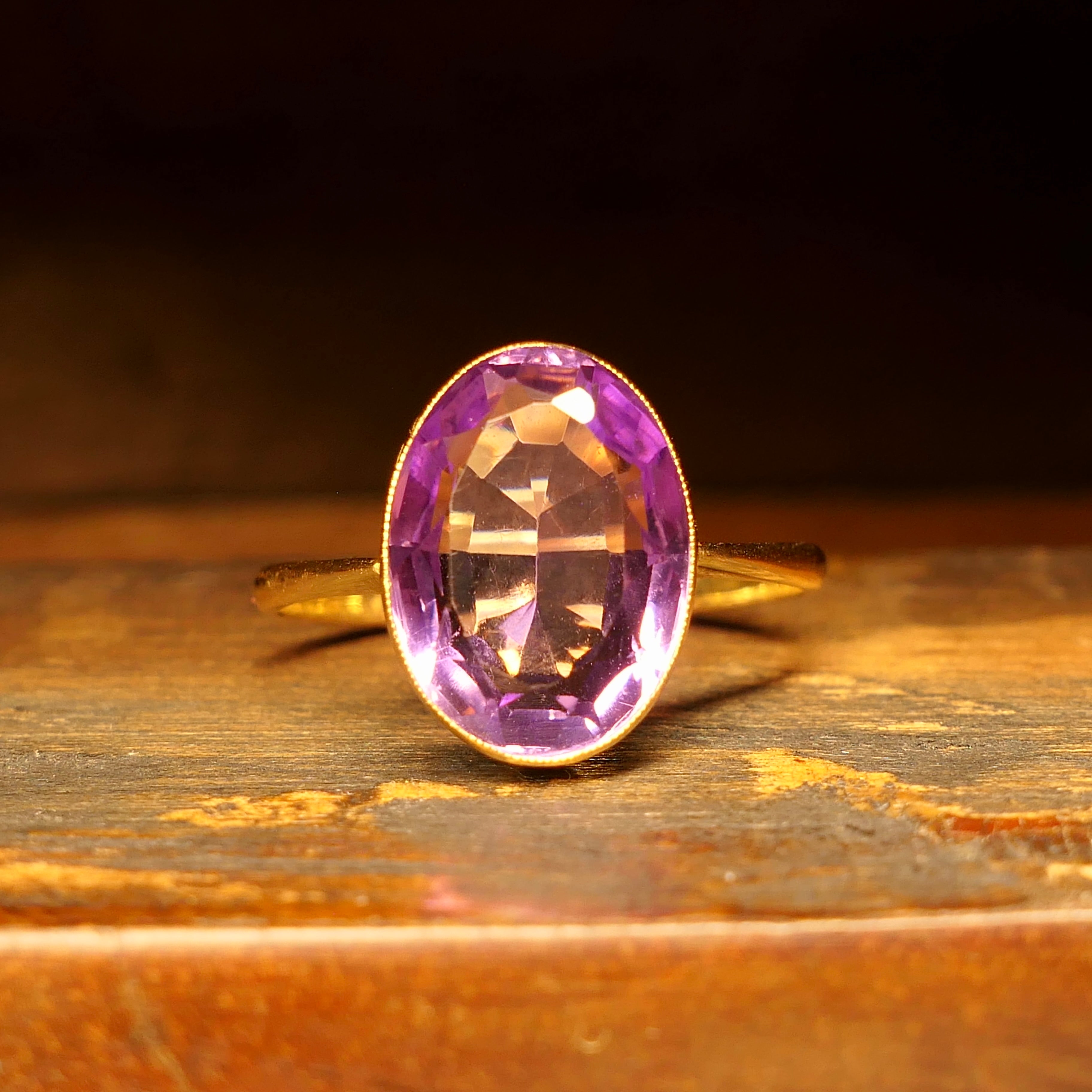 Antique, 18ct Gold, Amethyst Solitaire Ring