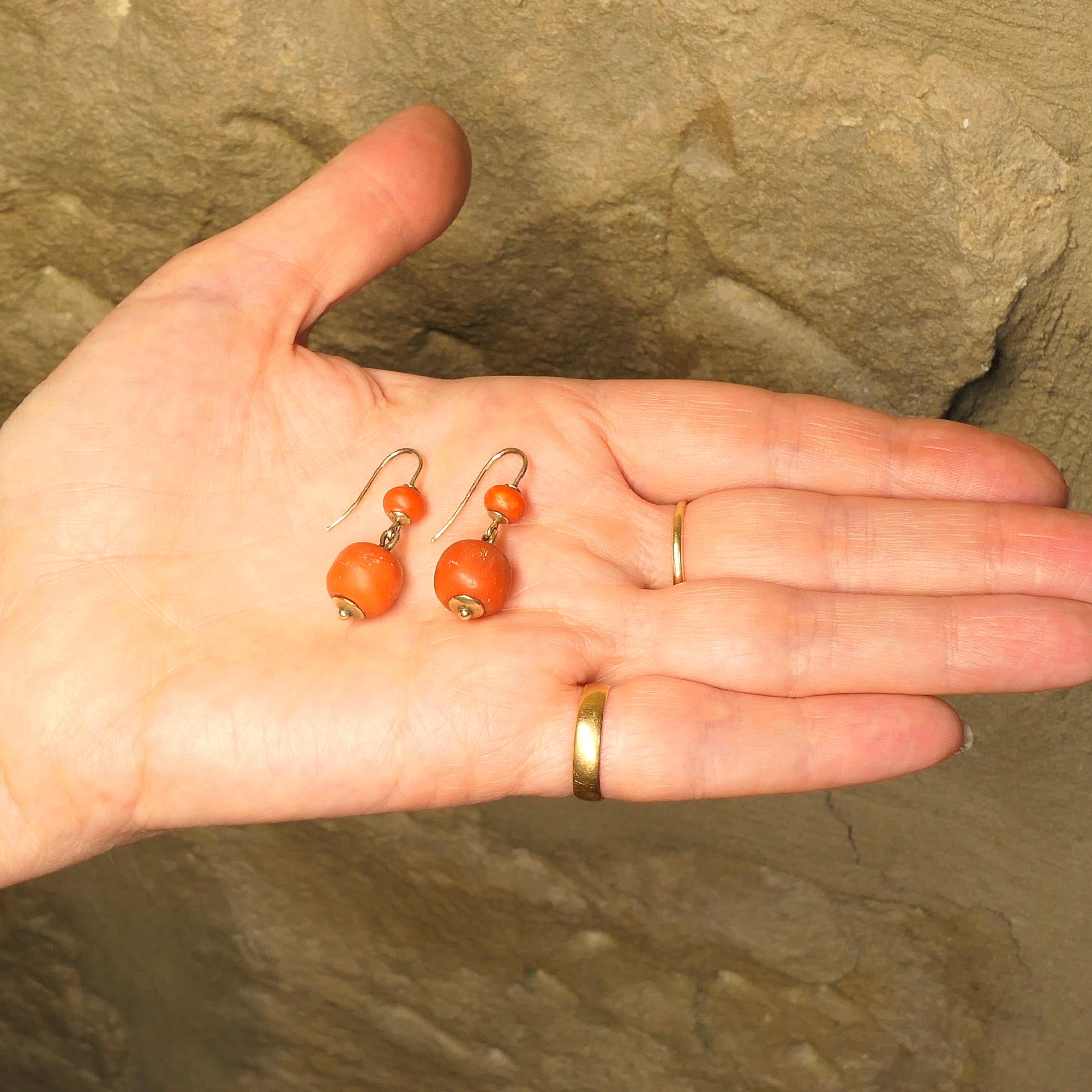 Victorian, Coral Bead & Gold, Drop Earrings