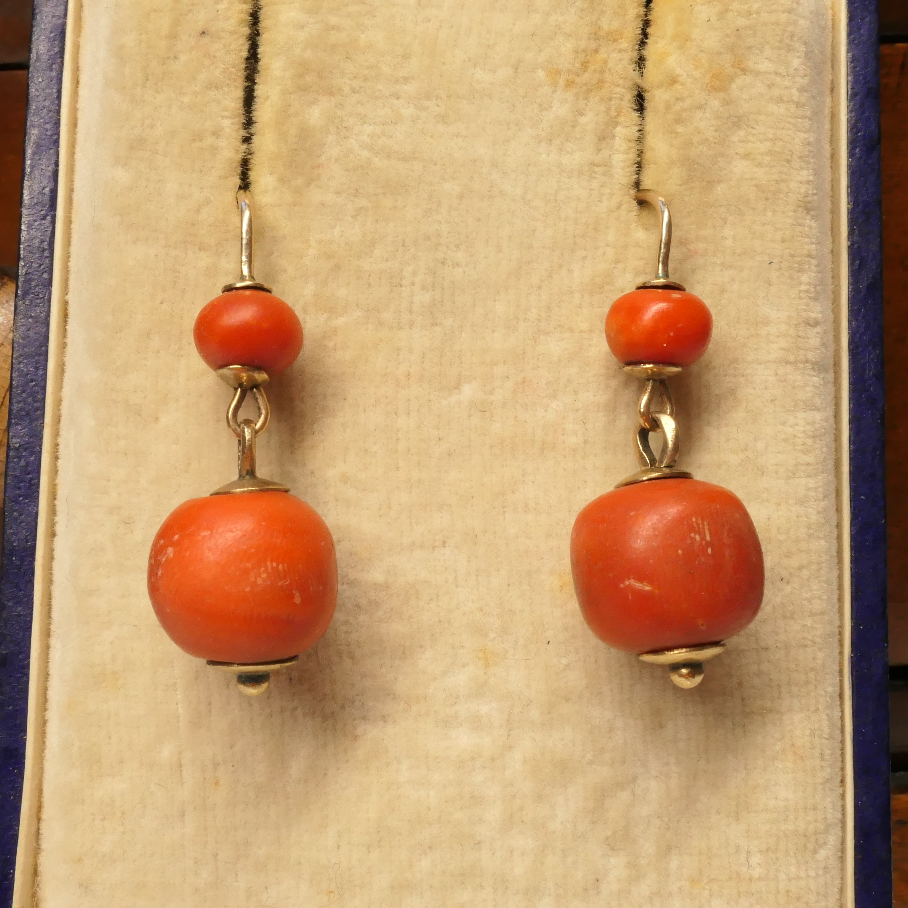 Victorian, Coral Bead & Gold, Drop Earrings