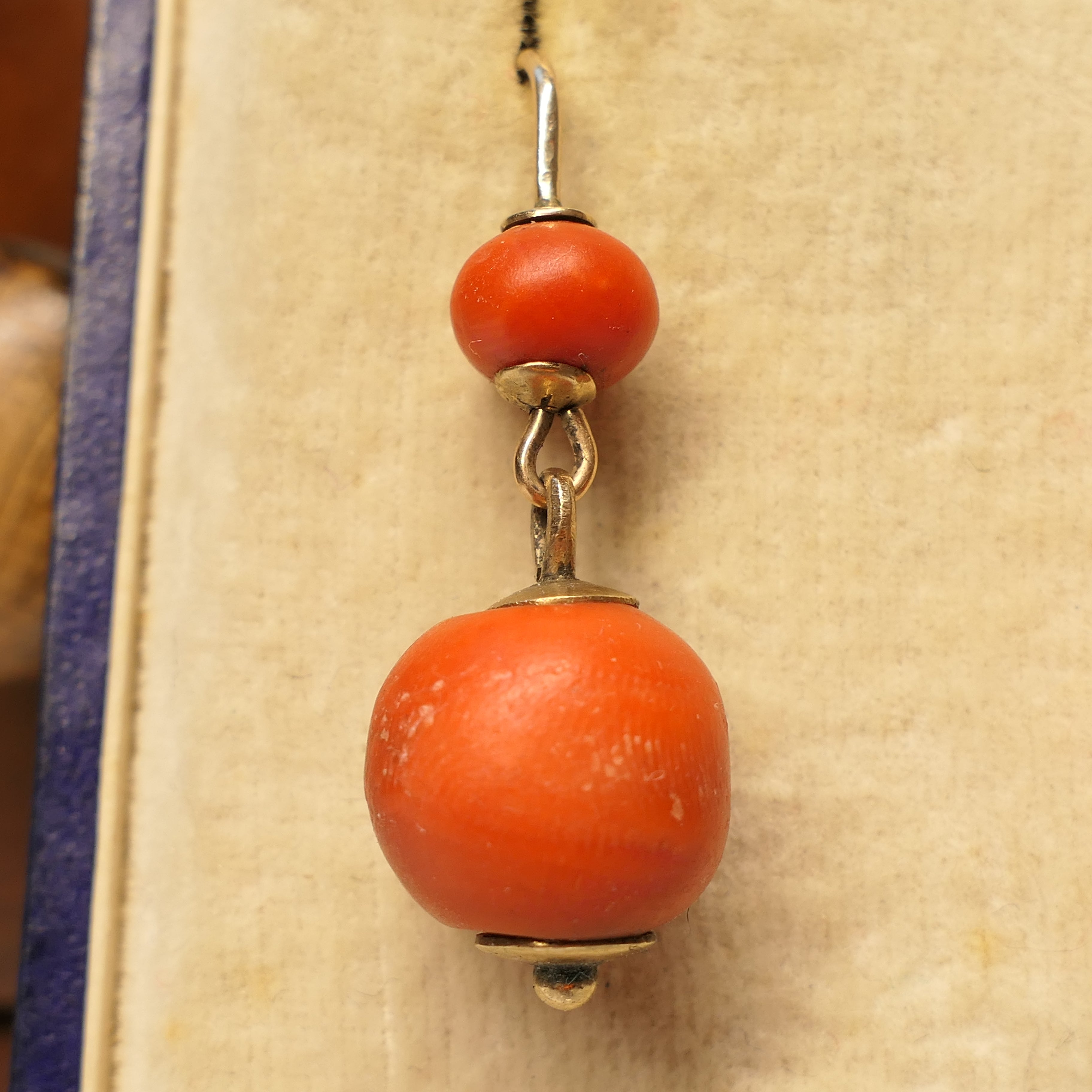 Victorian, Coral Bead & Gold, Drop Earrings