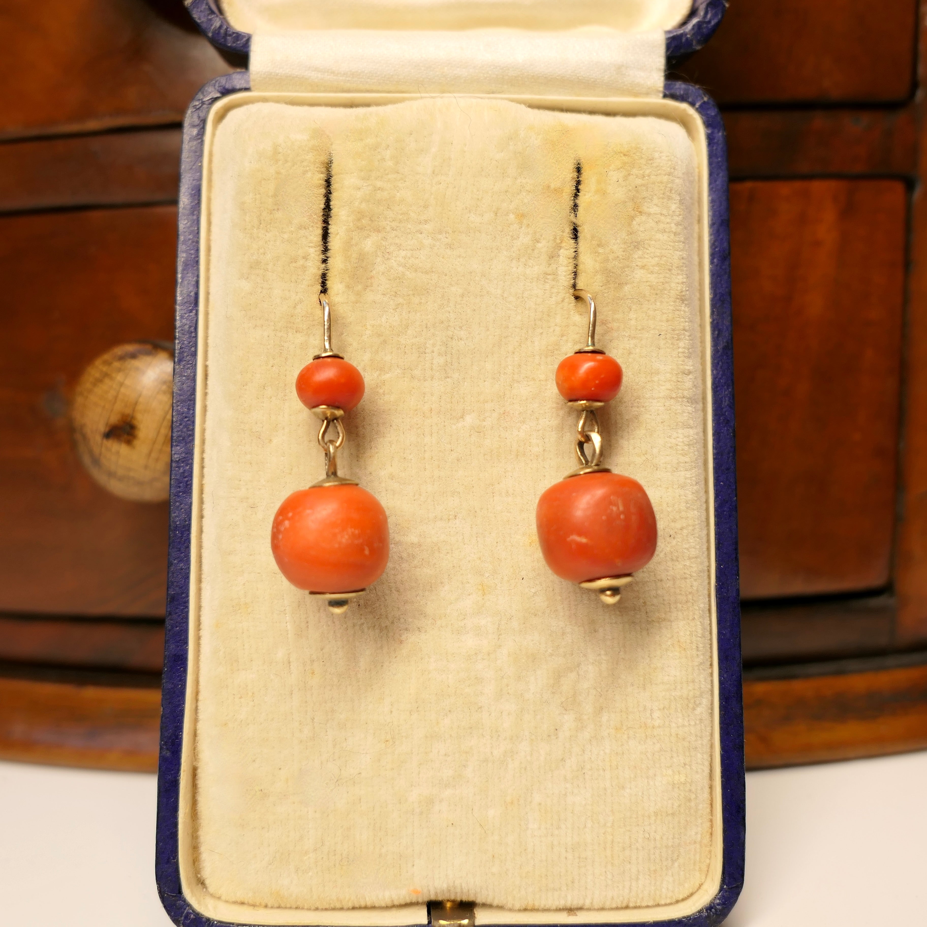 Victorian, Coral Bead & Gold, Drop Earrings