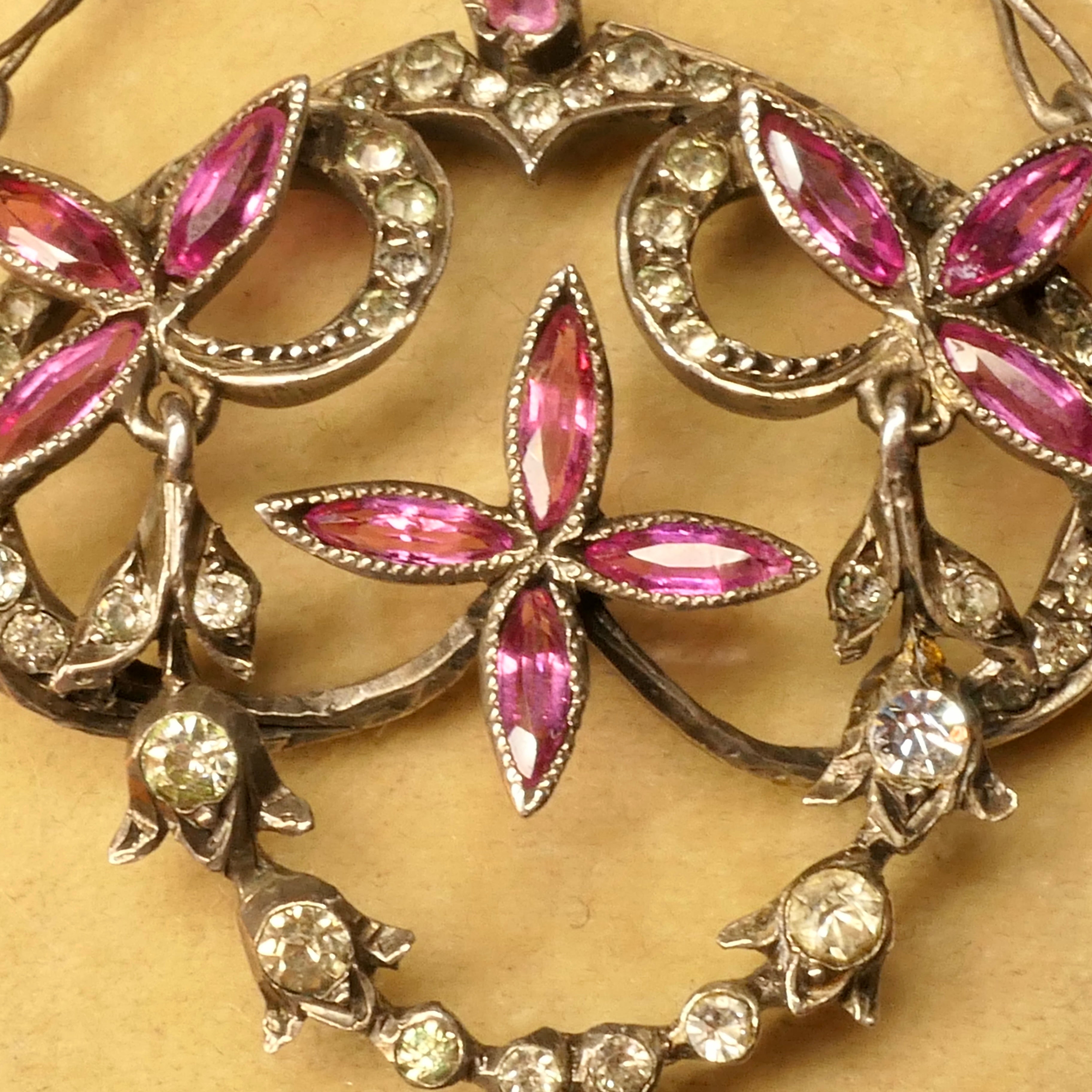 French Antique, Belle Epoque, Silver & Paste, Pendant Necklace c1900