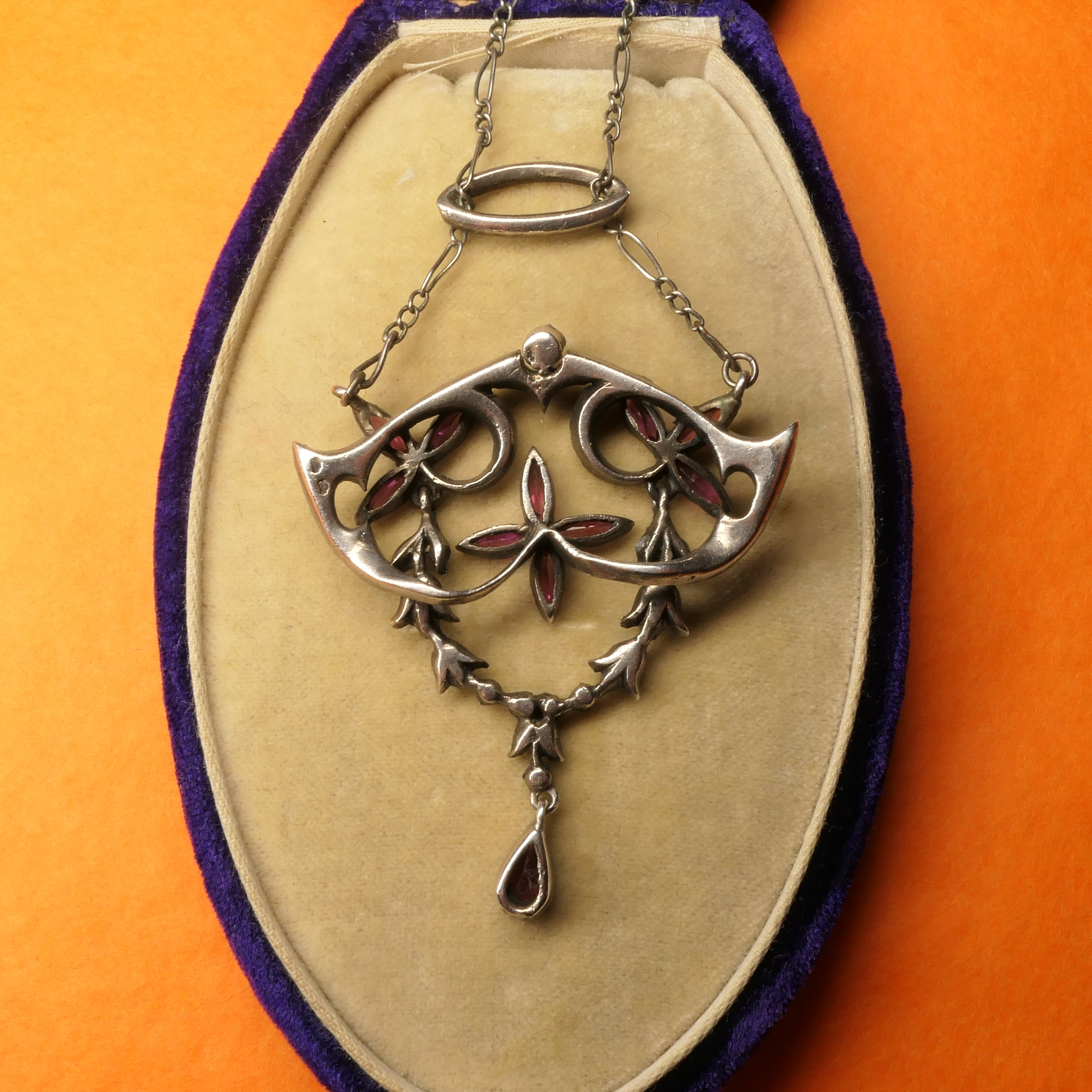 French Antique, Belle Epoque, Silver & Paste, Pendant Necklace c1900