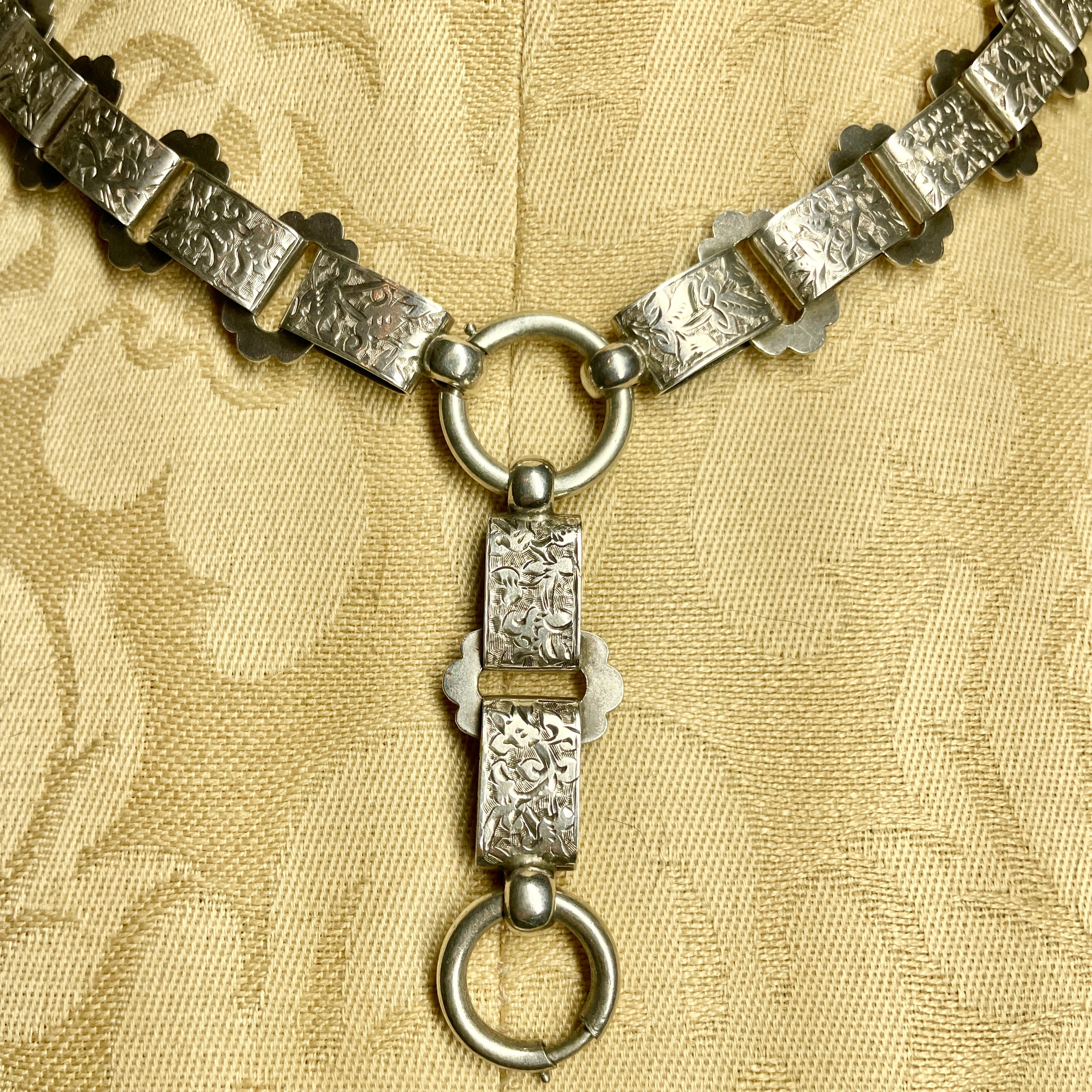Victorian Sterling Silver, Book Chain Collar Necklace, 52 Grams