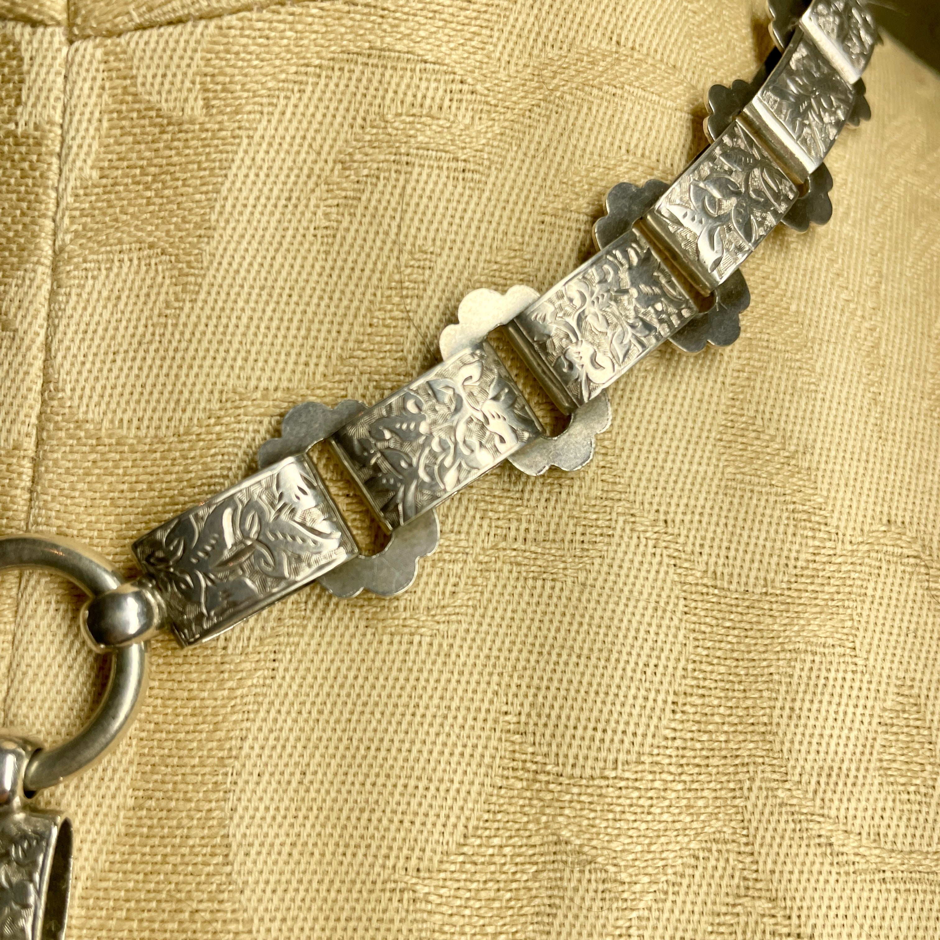 Victorian Sterling Silver, Book Chain Collar Necklace, 52 Grams
