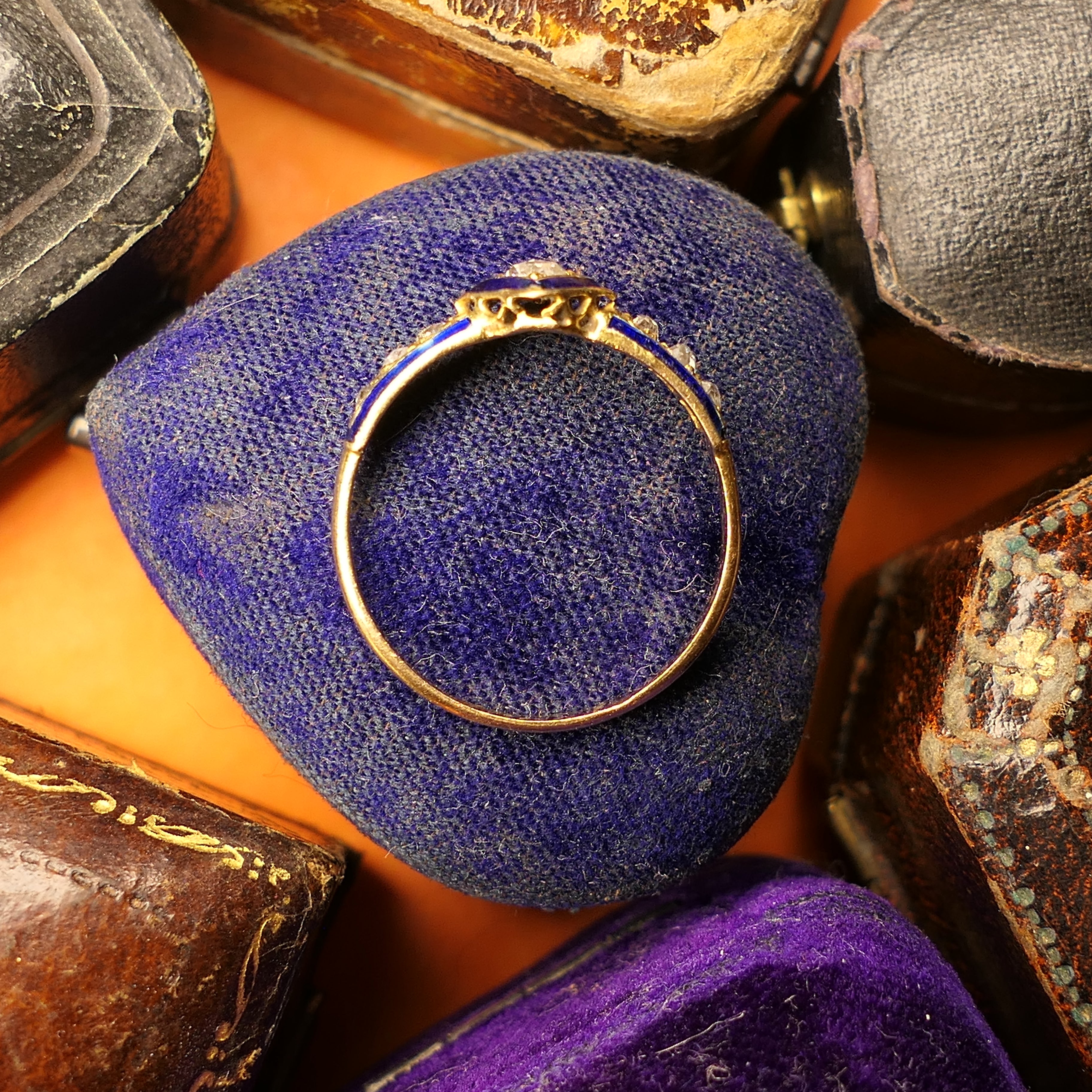 Victorian, 18ct Gold, Rose Cut Diamond & Blue Enamel Ring