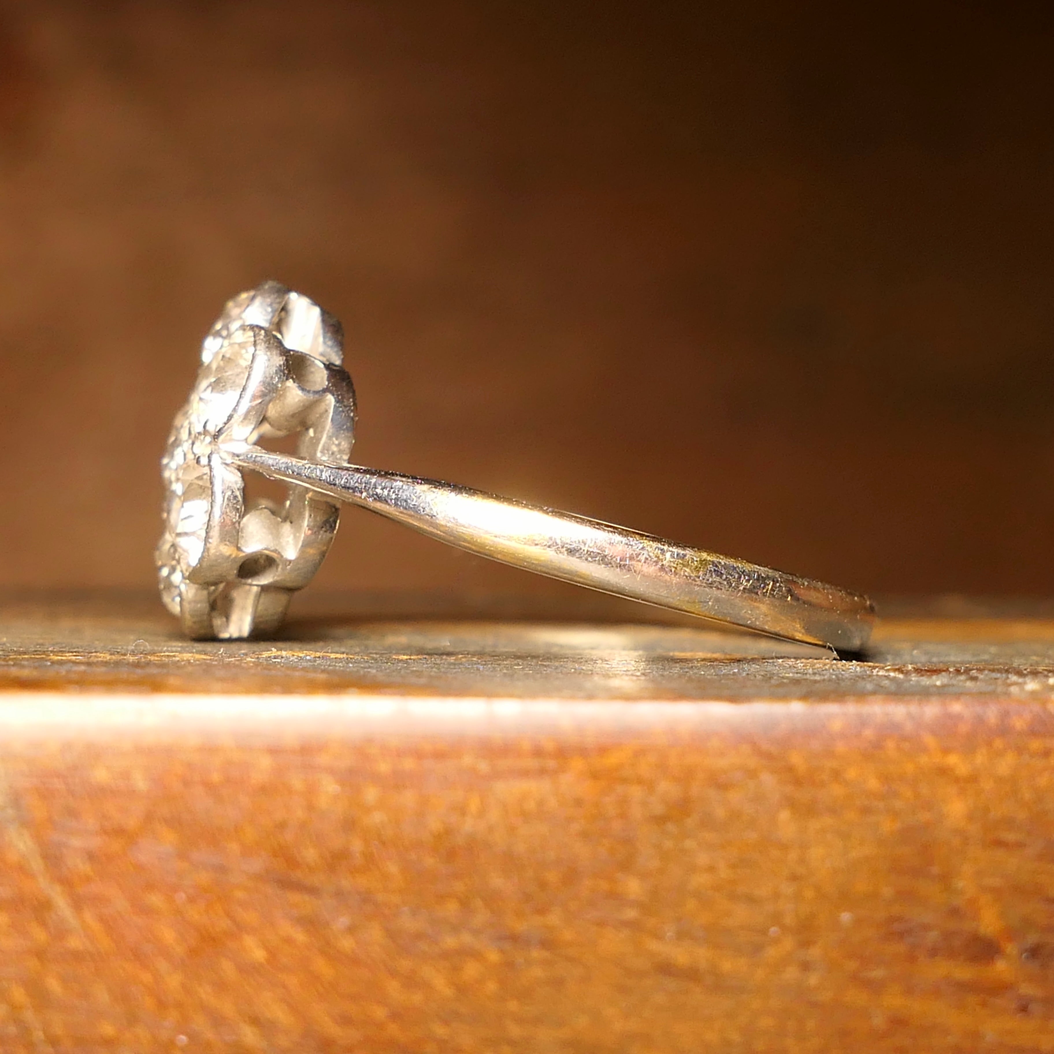 Original Art deco, 18ct White Gold & Platinum, Old Cut Diamond Daisy Cluster Ring, c1920s/30s