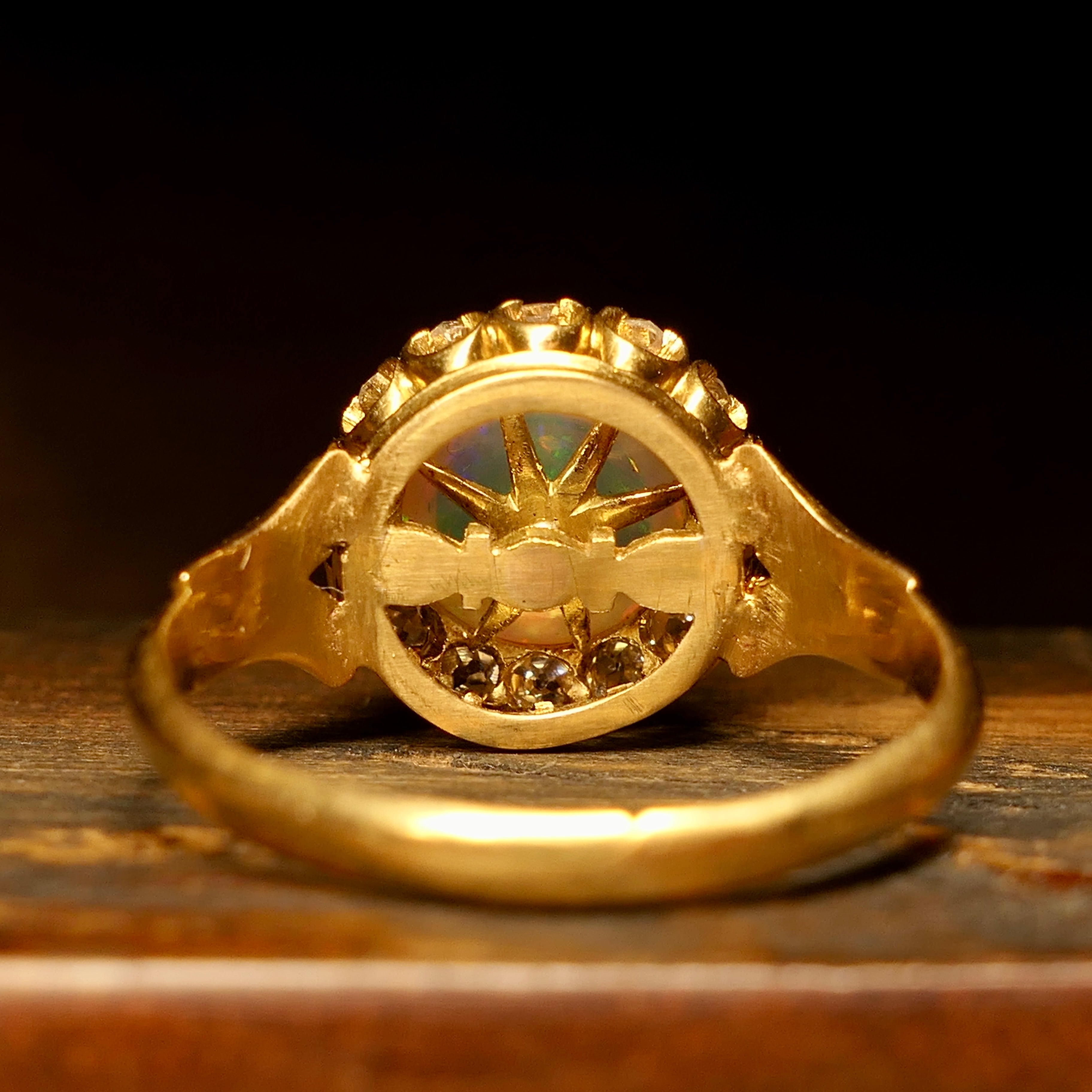 Antique, Opal & Old Cut Diamond, 18ct Gold, Cluster Ring