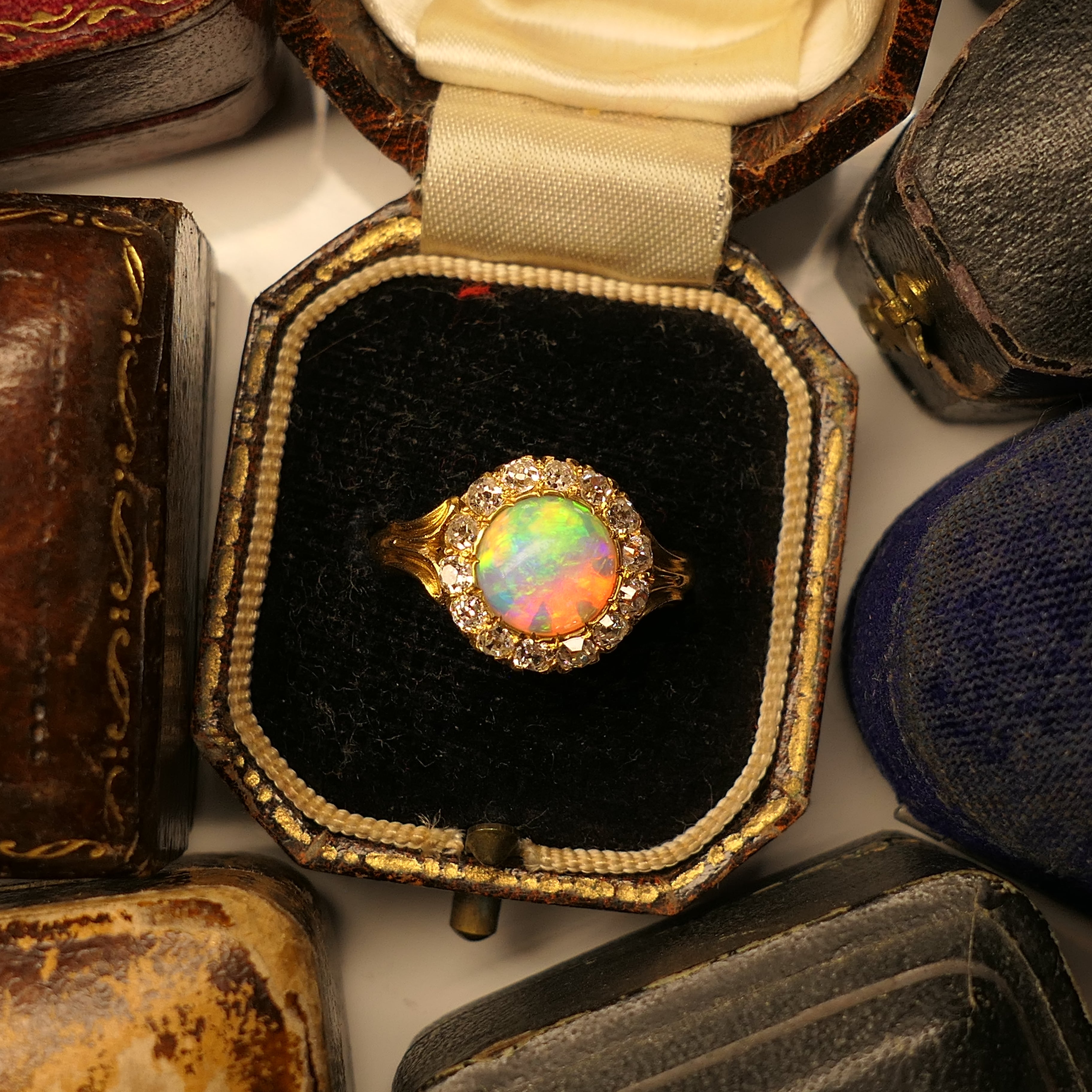 Antique, Opal & Old Cut Diamond, 18ct Gold, Cluster Ring
