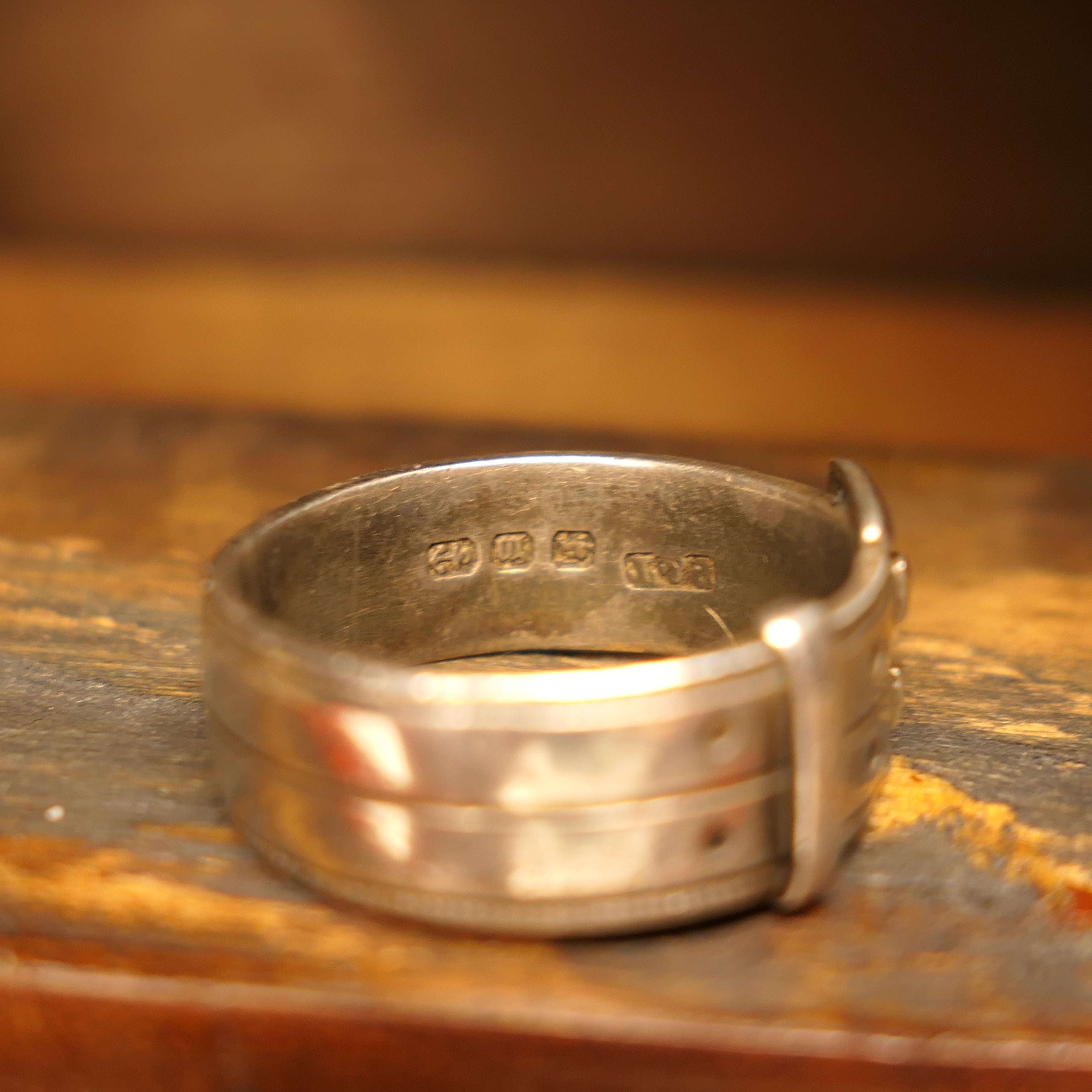 Victorian Sterling Silver, Chunky Wide Band Buckle Ring, Hallmarked 1896