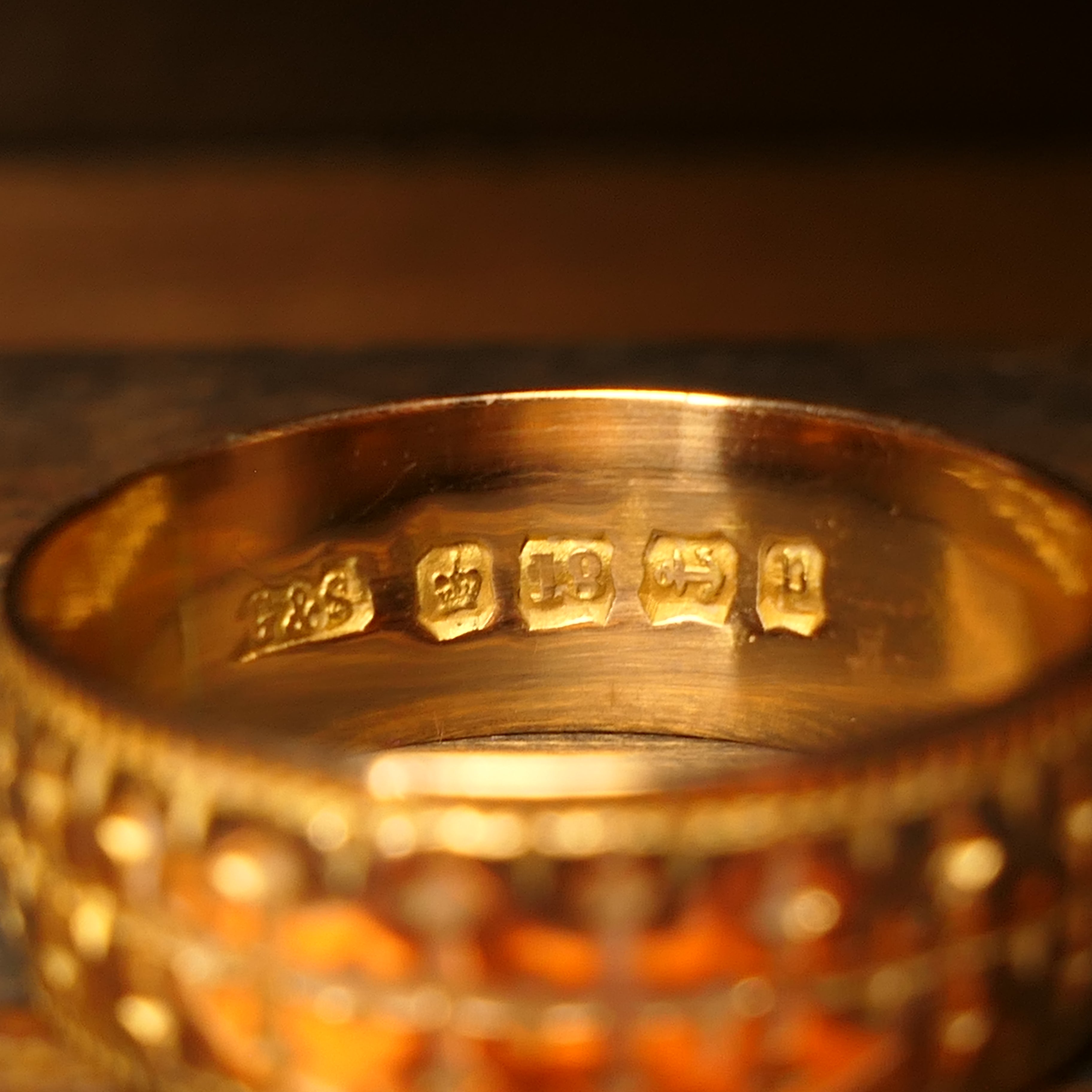 Victorian, 18ct Rose Gold, Embossed, Wide Band Ring, Hallmarked 1889