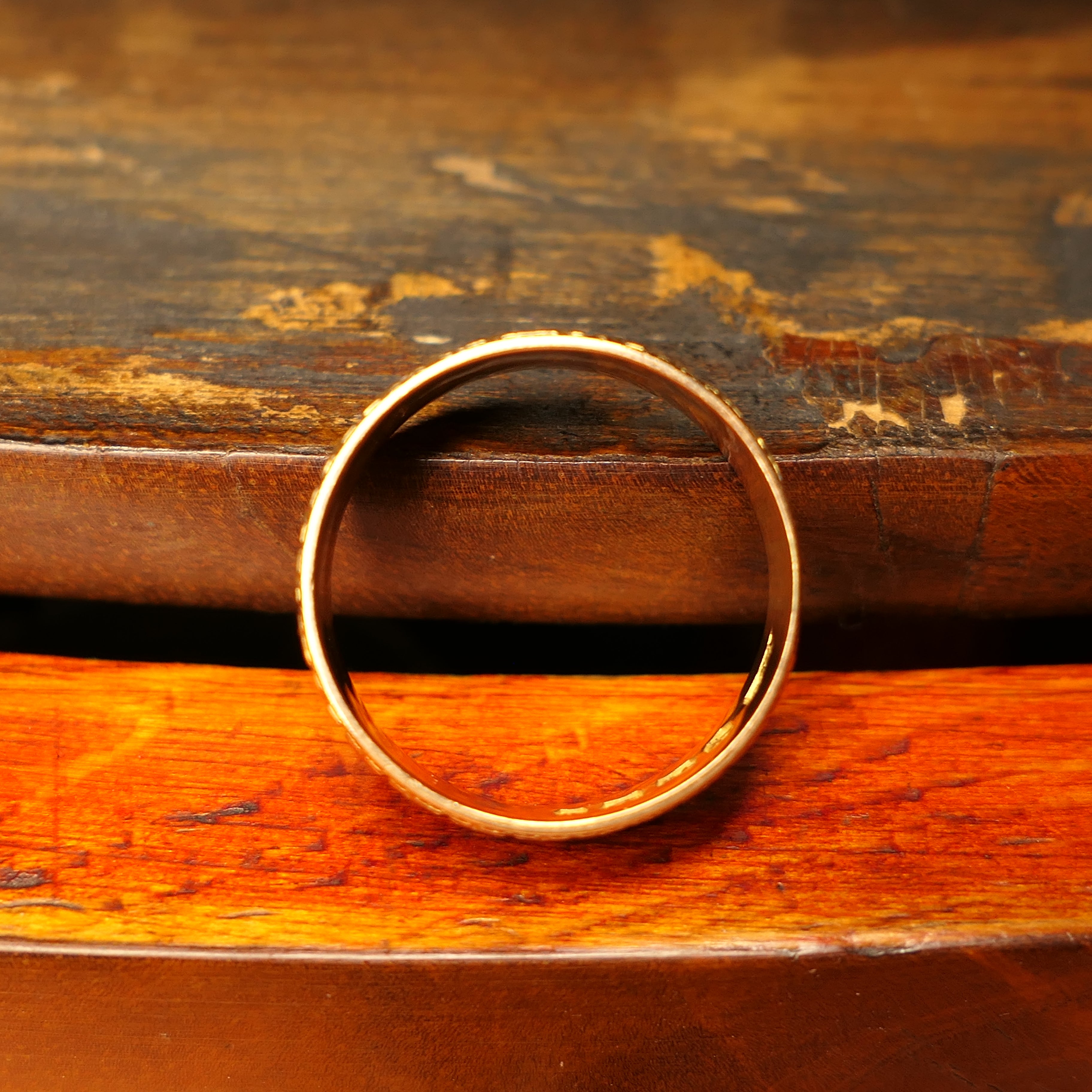 Victorian, 18ct Rose Gold, Embossed, Wide Band Ring, Hallmarked 1889