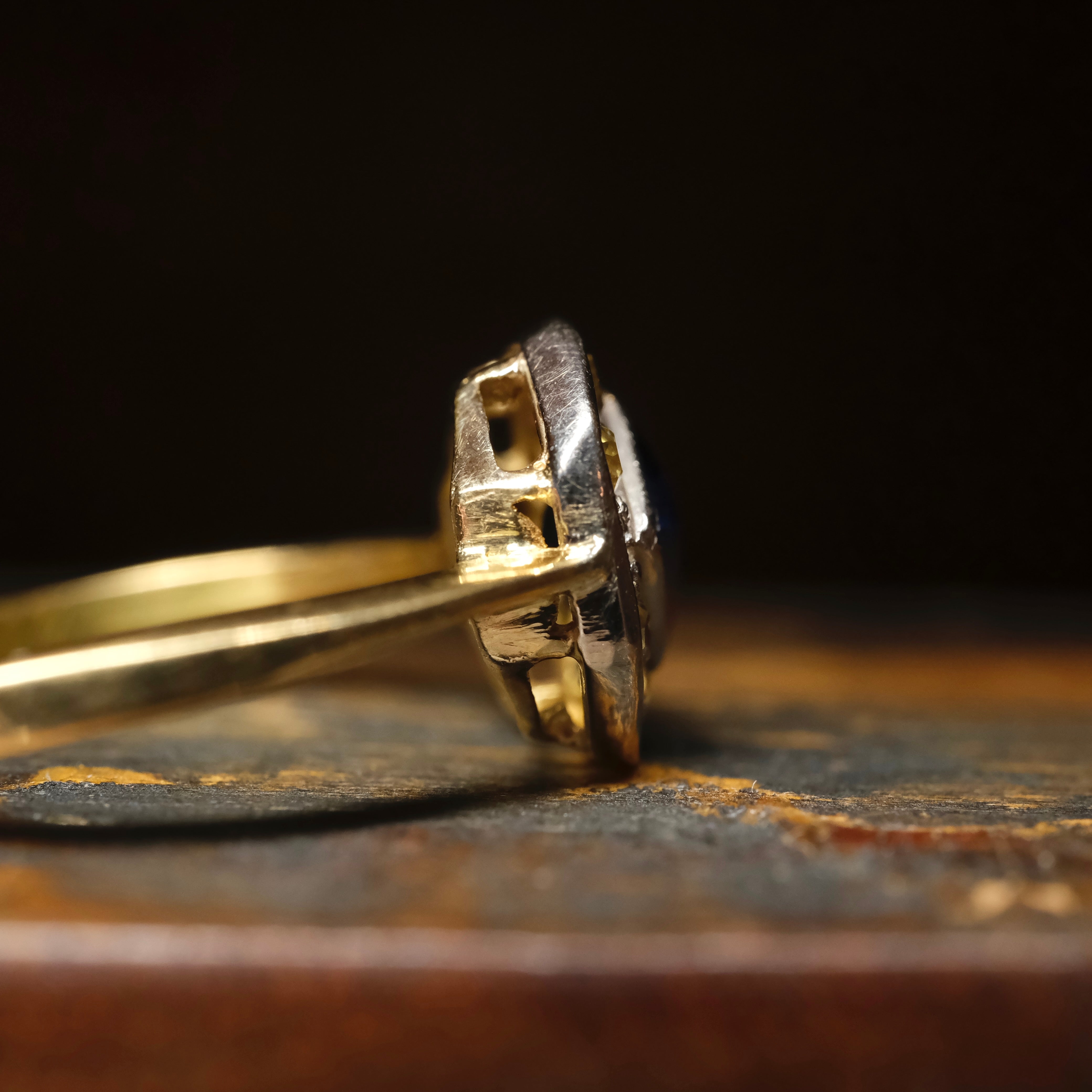 1920s, Art Deco, 18ct Gold, Old Cut Diamond & Synthetic Sapphire Cluster Ring