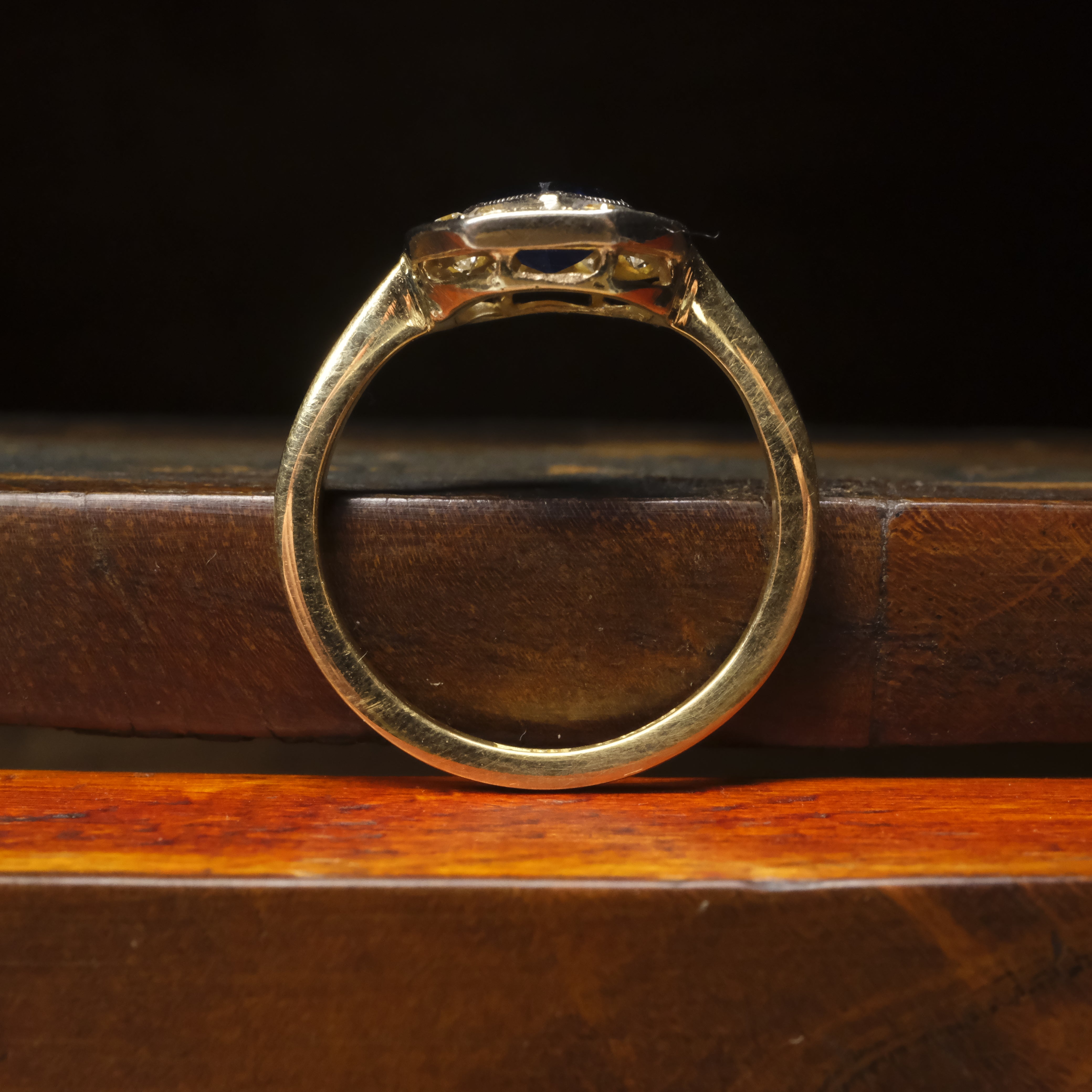 1920s, Art Deco, 18ct Gold, Old Cut Diamond & Synthetic Sapphire Cluster Ring