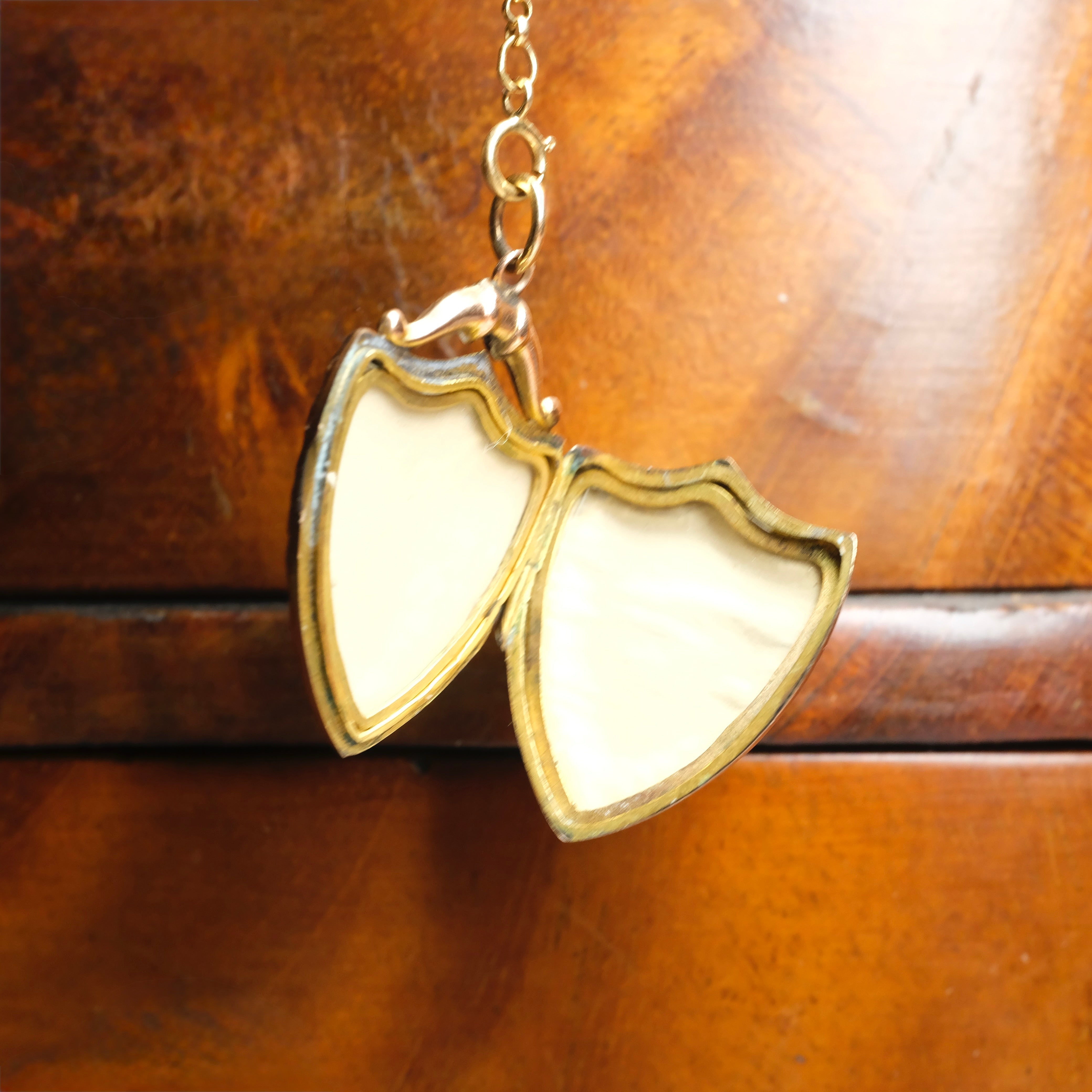 Antique 9ct Gold, Hand Engraved, Back & Front, Shield Locket Pendant