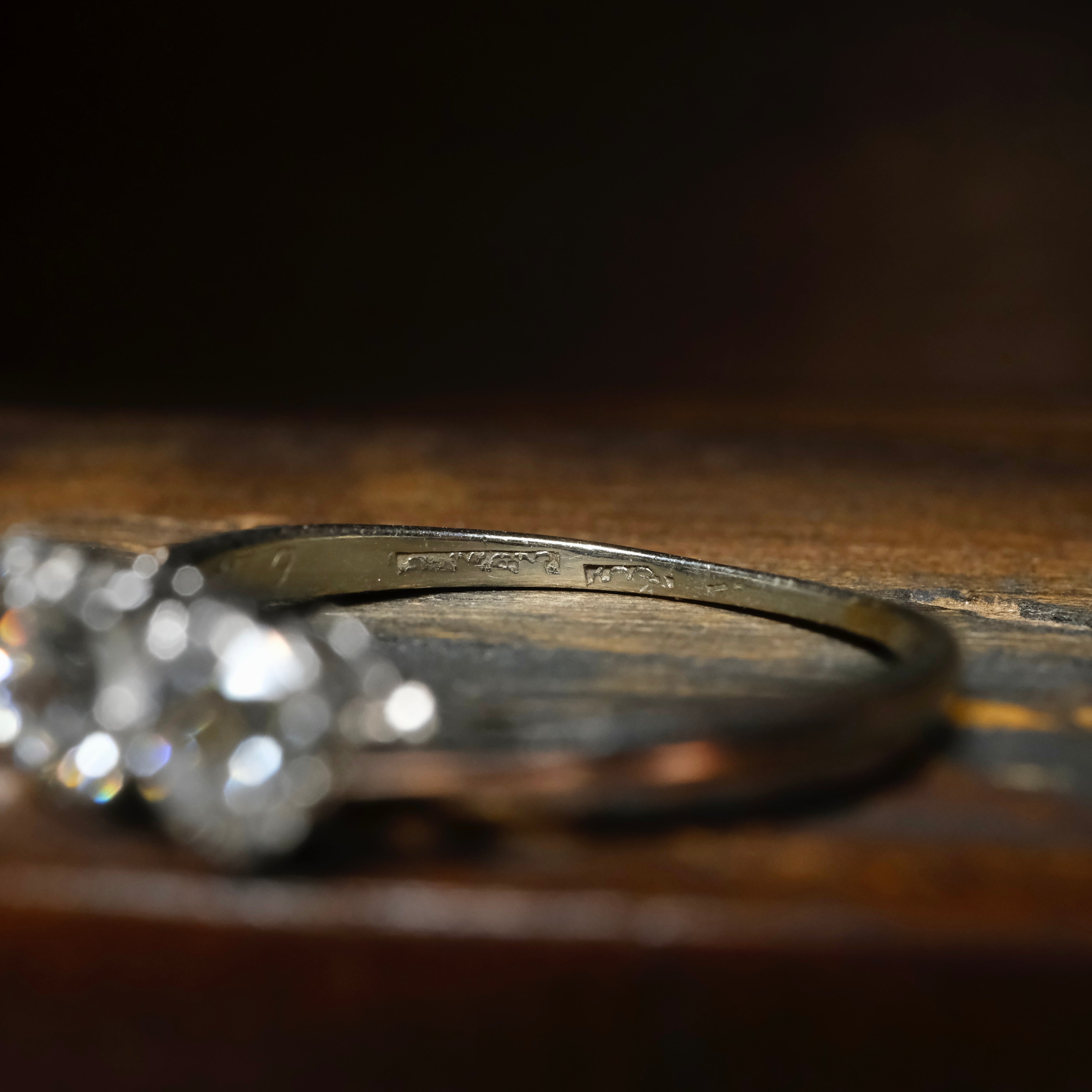 1920s, Art Deco, 18ct White Gold Platinum & Old Cut Diamond, Three Stone Ring