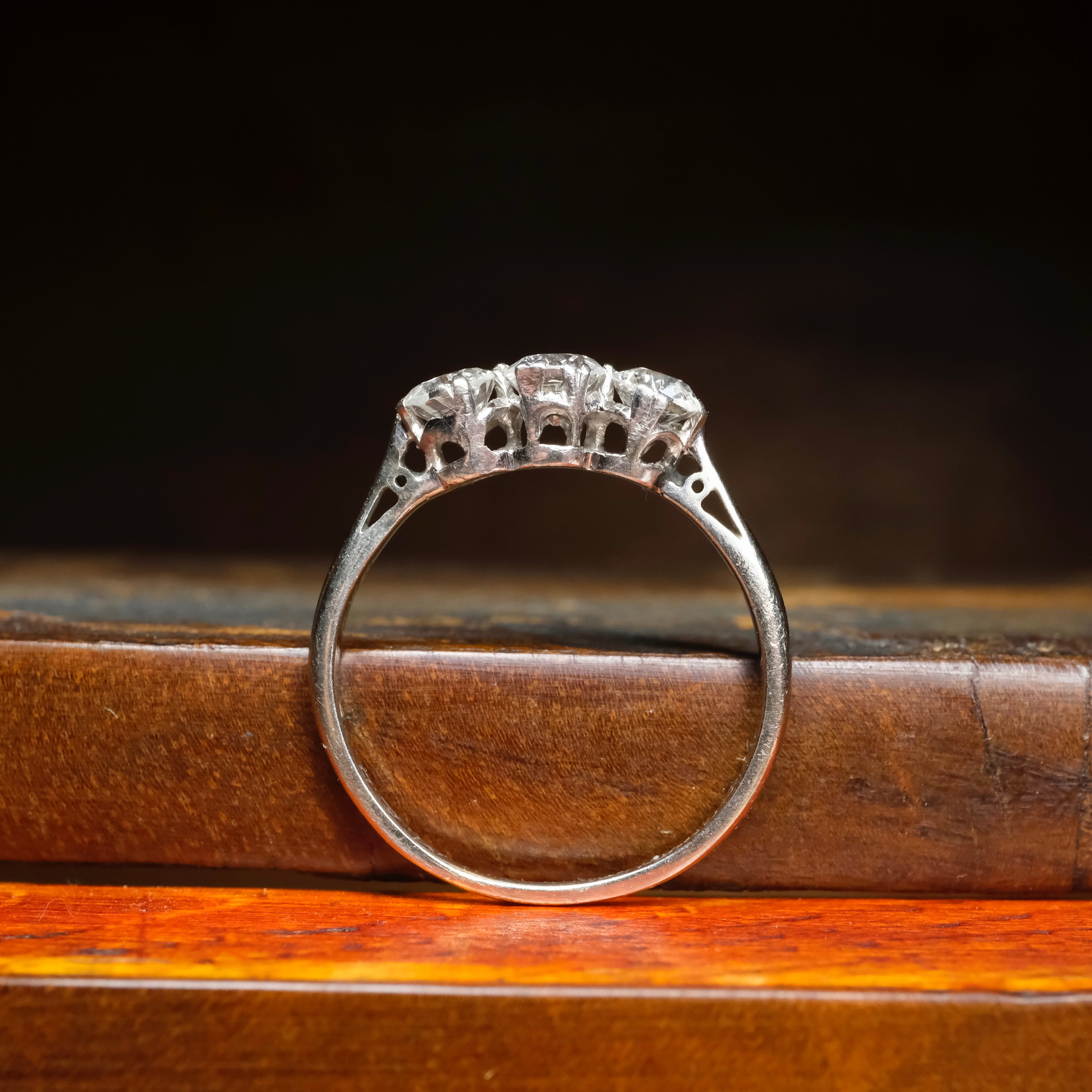 1920s, Art Deco, 18ct White Gold Platinum & Old Cut Diamond, Three Stone Ring