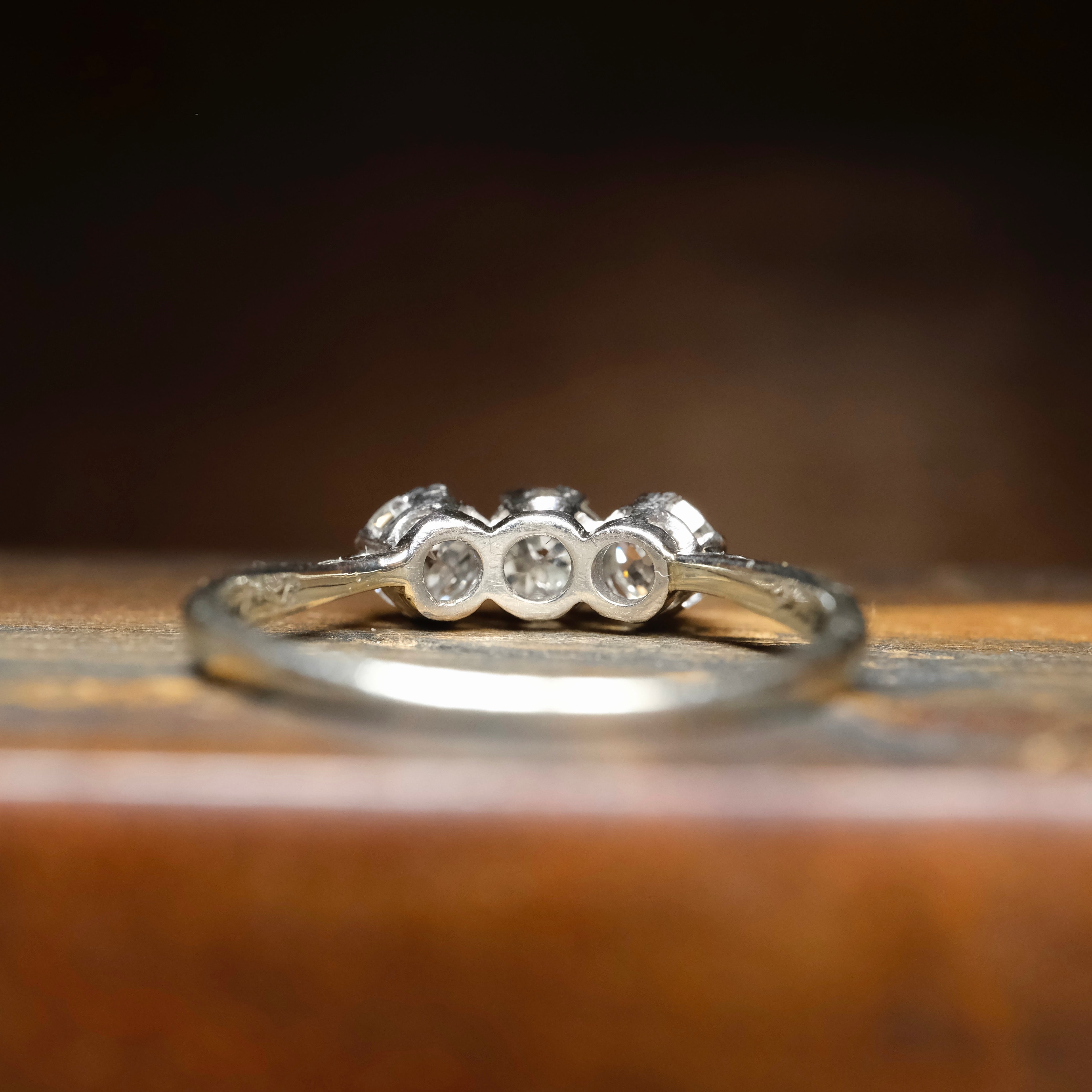 1920s, Art Deco, 18ct White Gold Platinum & Old Cut Diamond, Three Stone Ring