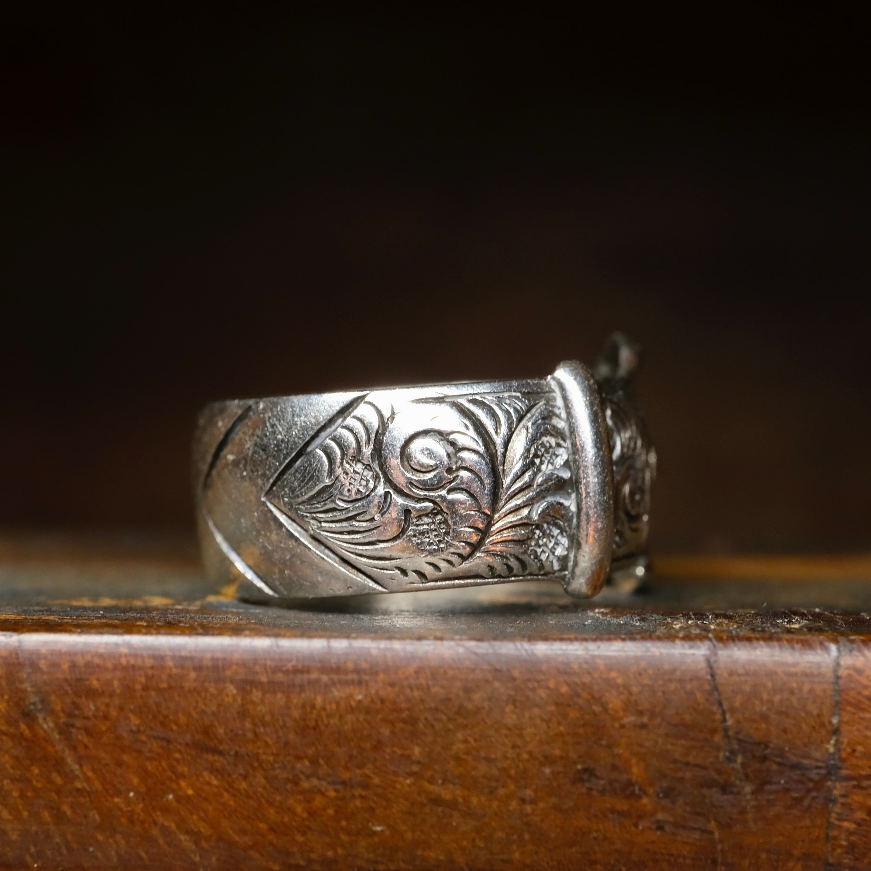 Antique, Edwardian Sterling Silver, Chunky Wide Band Buckle Ring, Hallmarked 1903