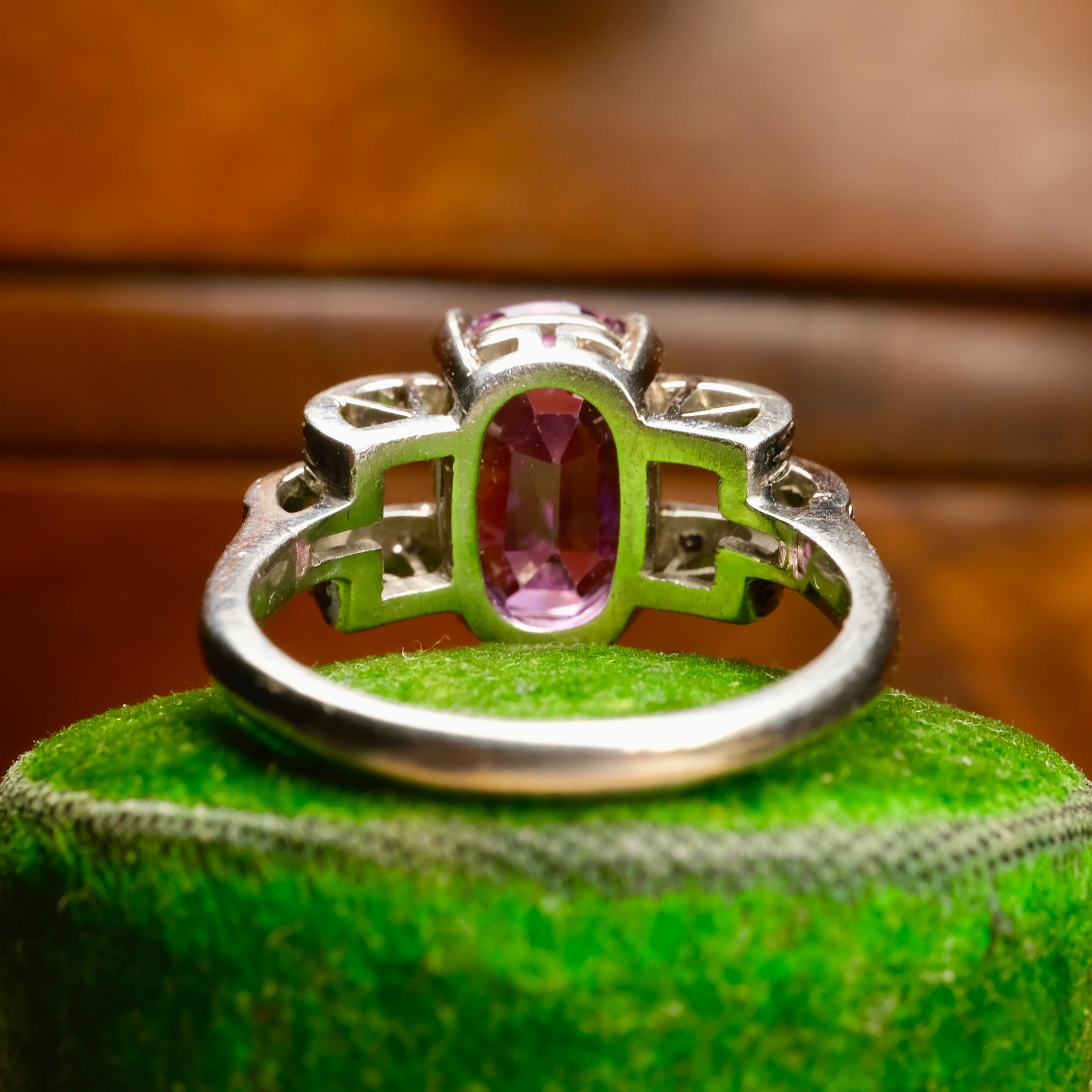 1930's Art Deco, Natural Purple Sapphire, Palladium & Diamond Ring