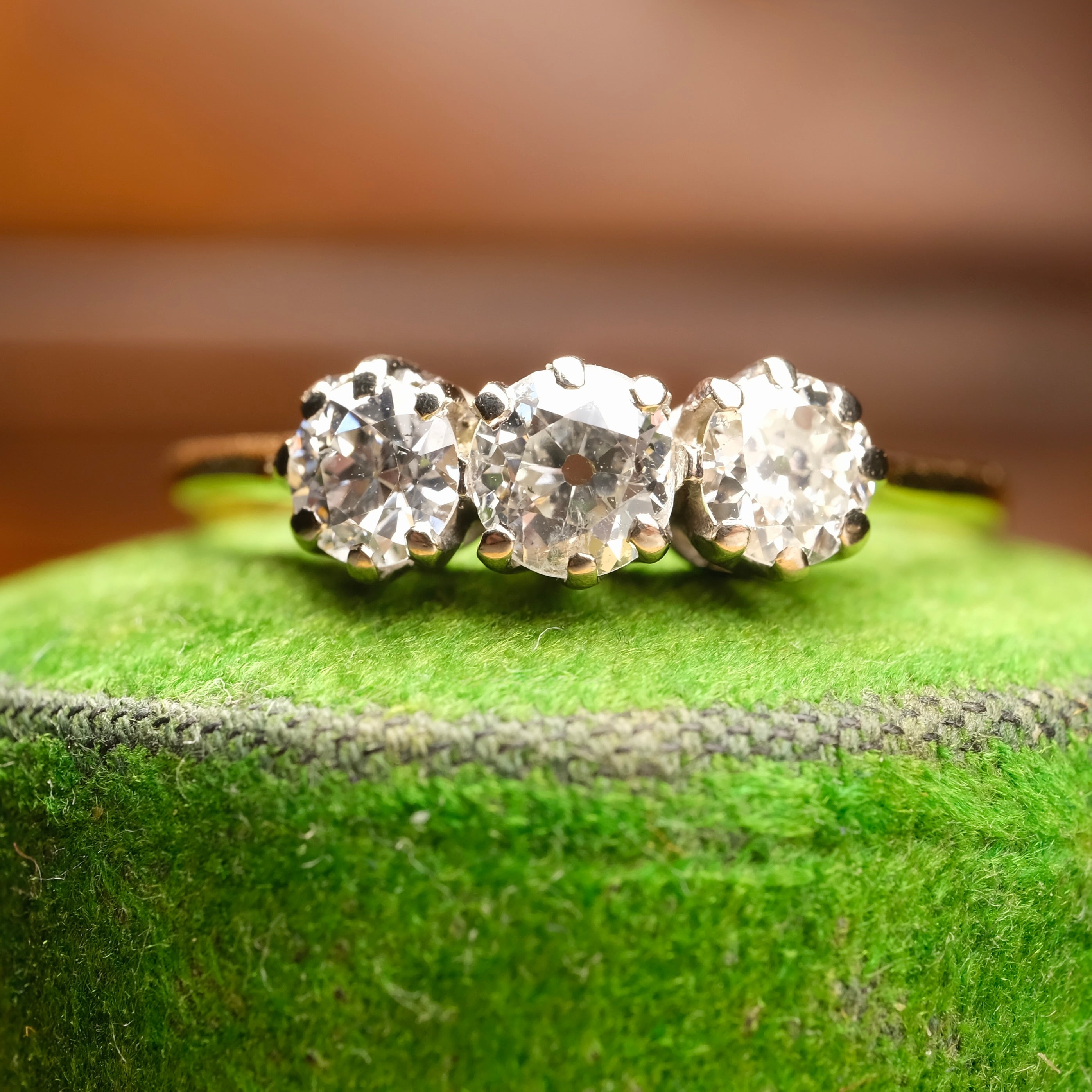 Antique, 18ct Gold & Platinum Old European Cut Diamond, Trilogy Ring