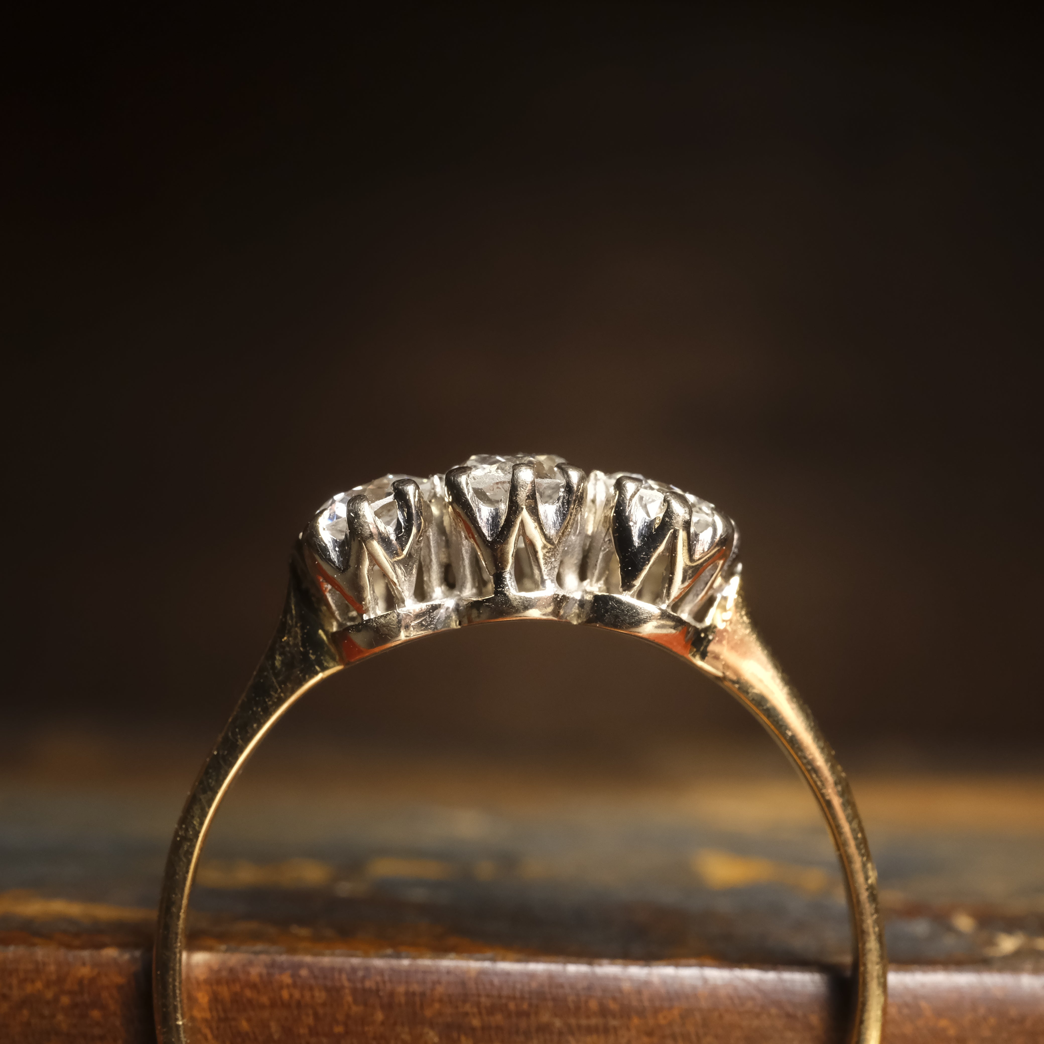 Antique, 18ct Gold & Platinum Old European Cut Diamond, Trilogy Ring