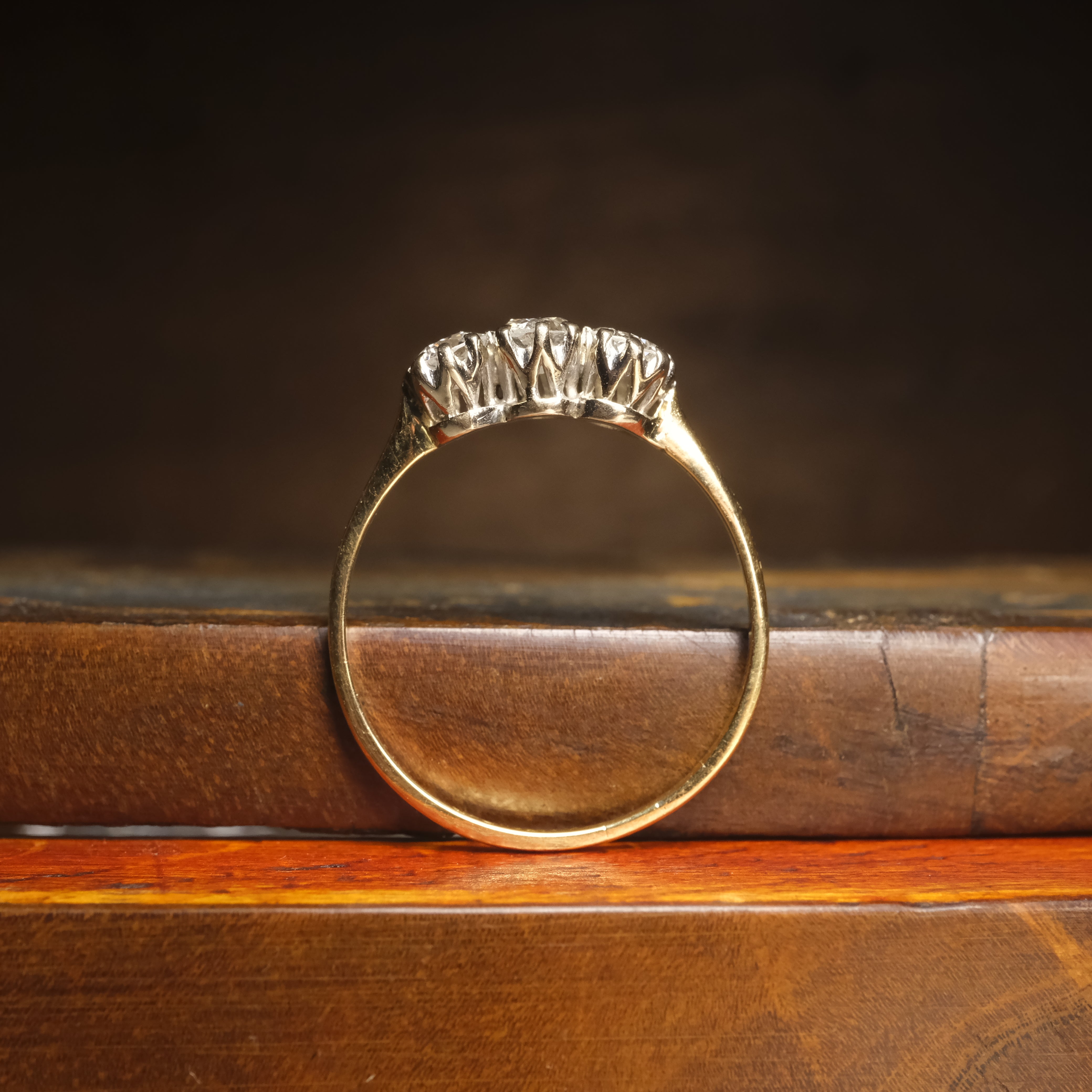 Antique, 18ct Gold & Platinum Old European Cut Diamond, Trilogy Ring