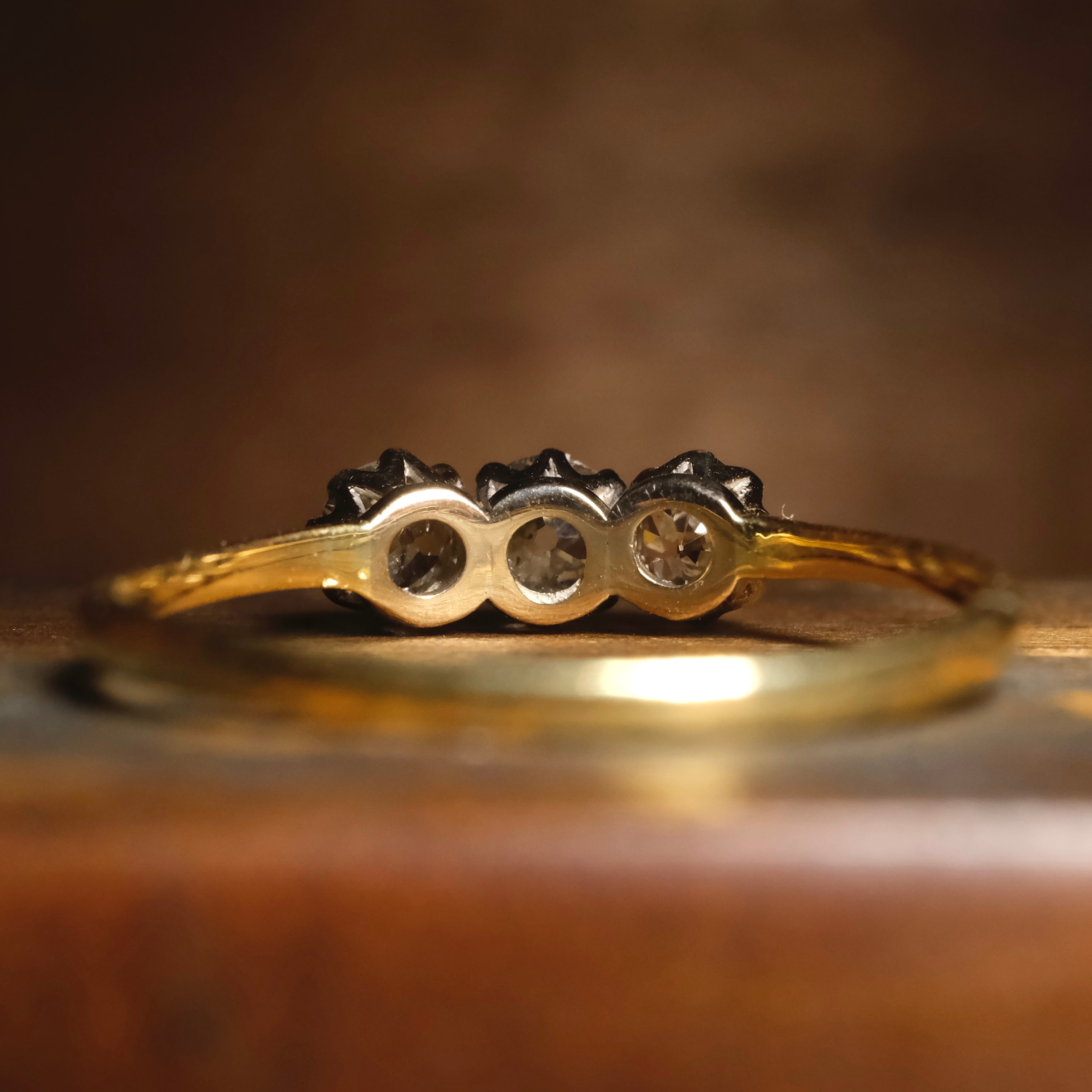 Antique, 18ct Gold & Platinum Old European Cut Diamond, Trilogy Ring