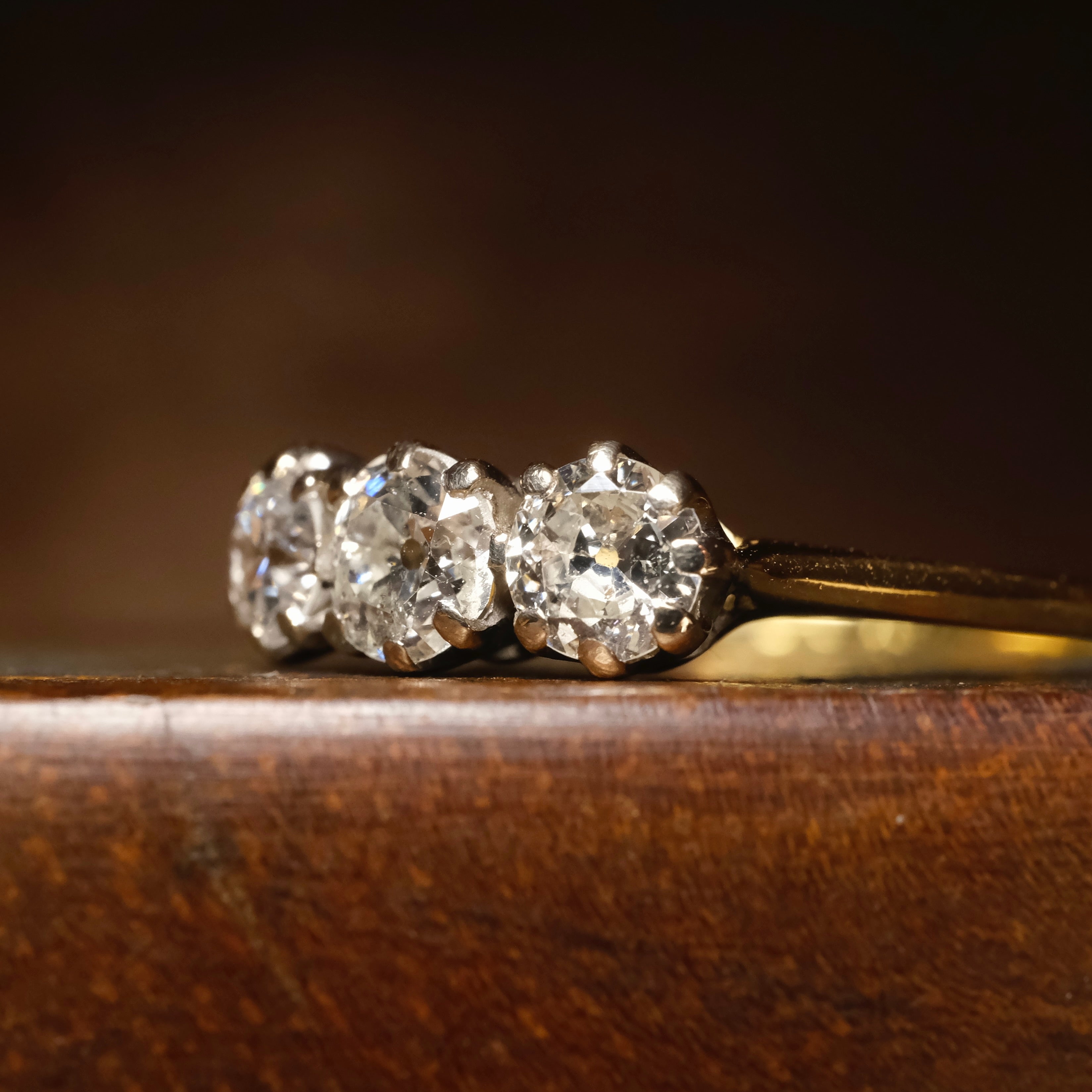 Antique, 18ct Gold & Platinum Old European Cut Diamond, Trilogy Ring