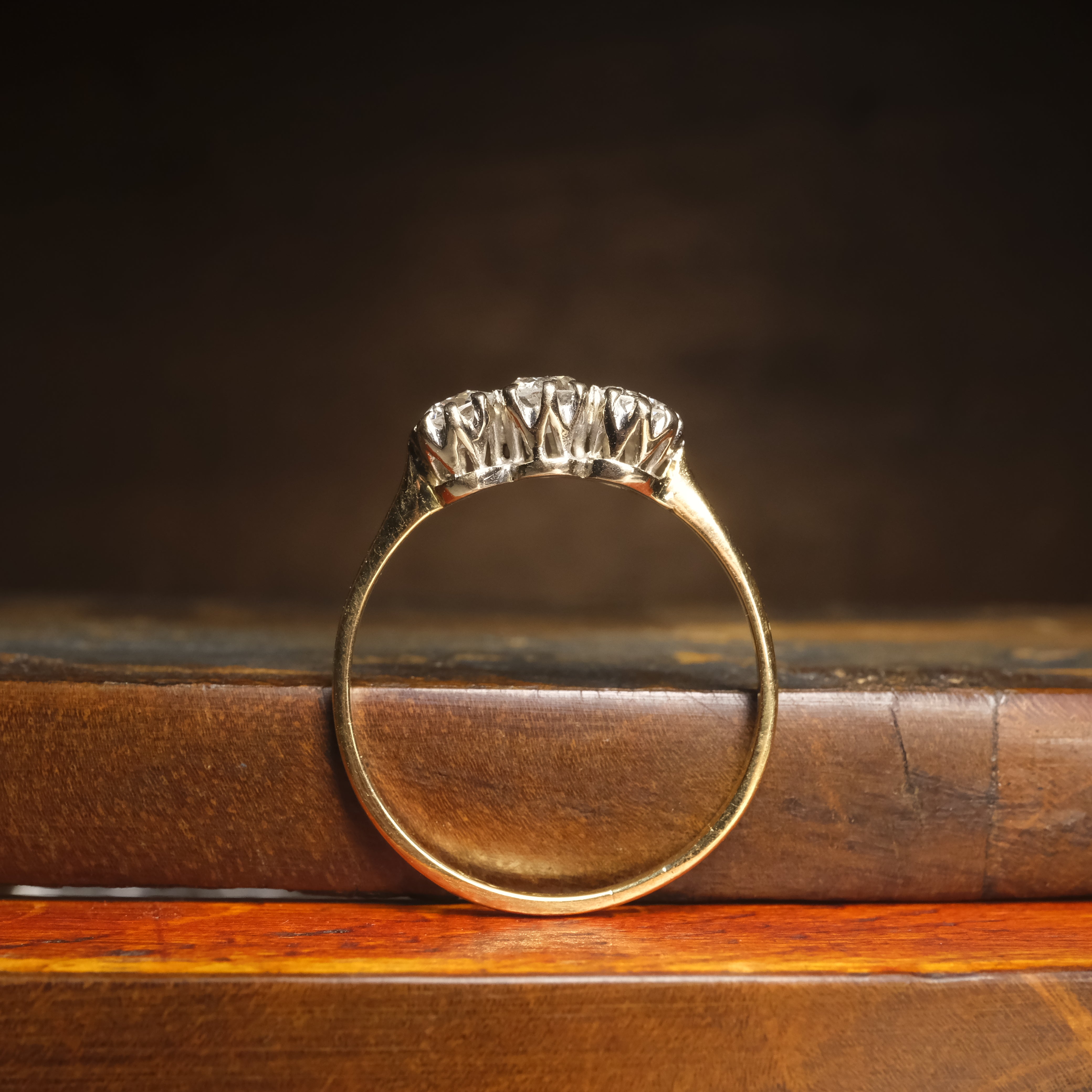 Antique, 18ct Gold & Platinum Old European Cut Diamond, Trilogy Ring