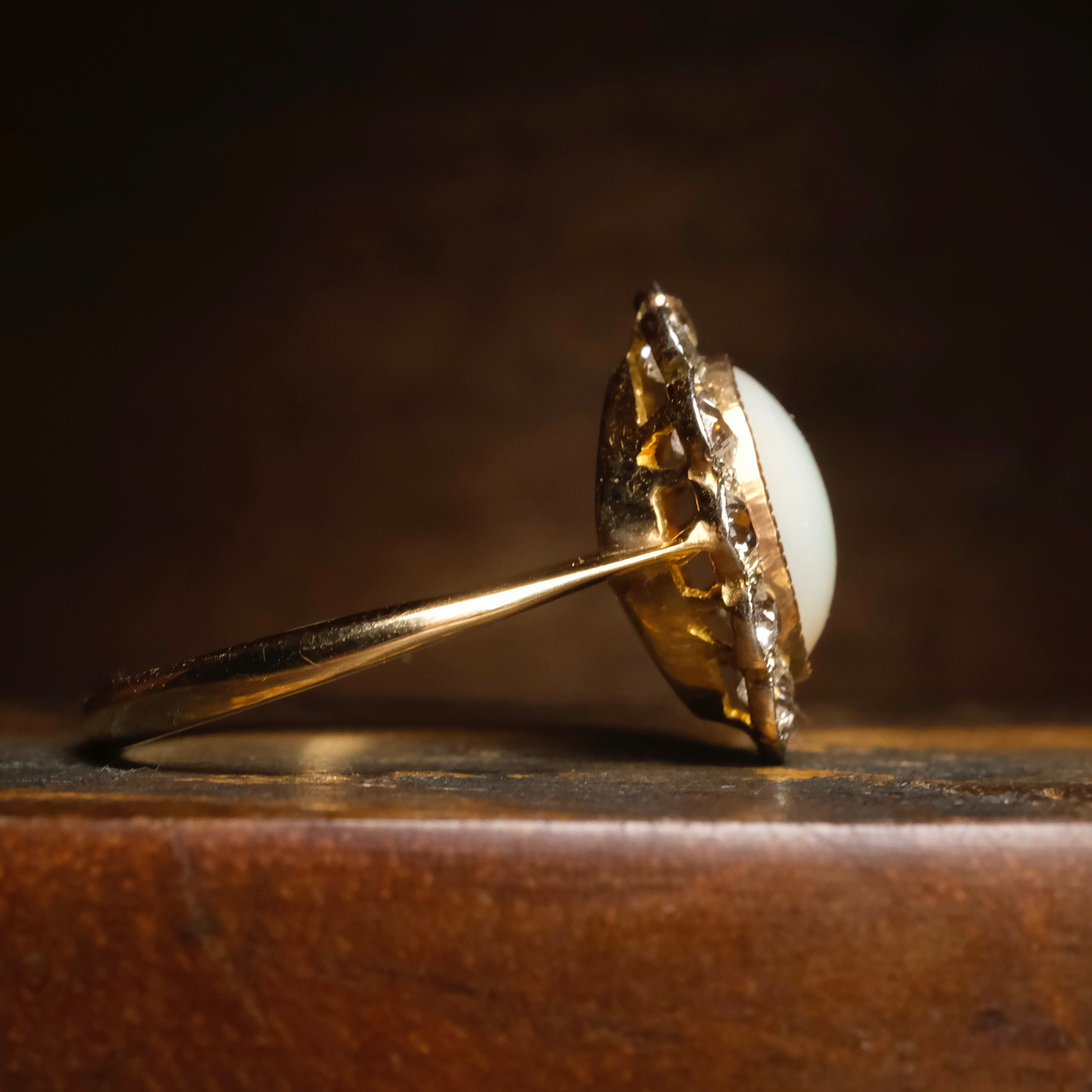 Antique, Opal & Old Cut Diamond, 18ct Gold, Cluster Ring