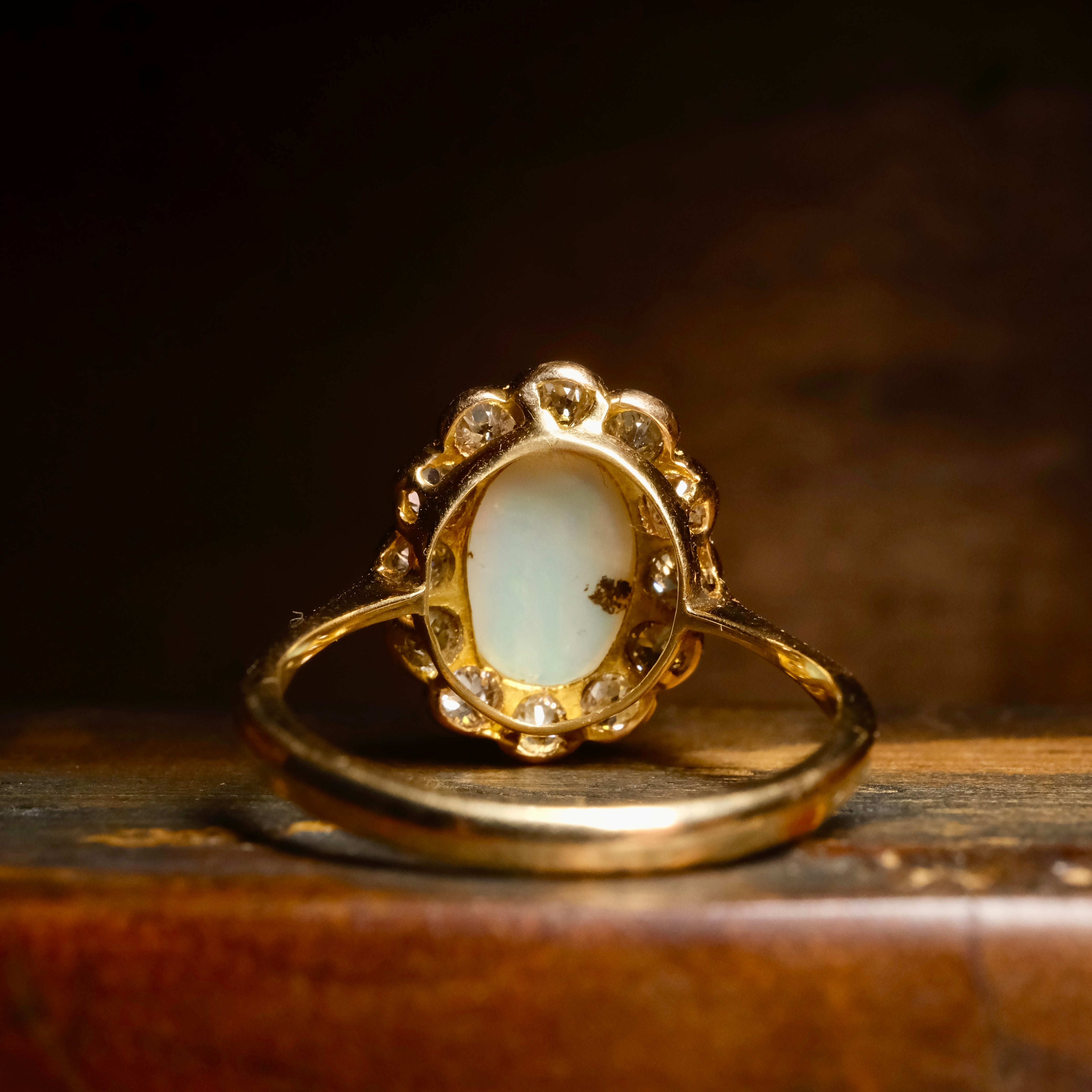 Antique, Opal & Old Cut Diamond, 18ct Gold, Cluster Ring