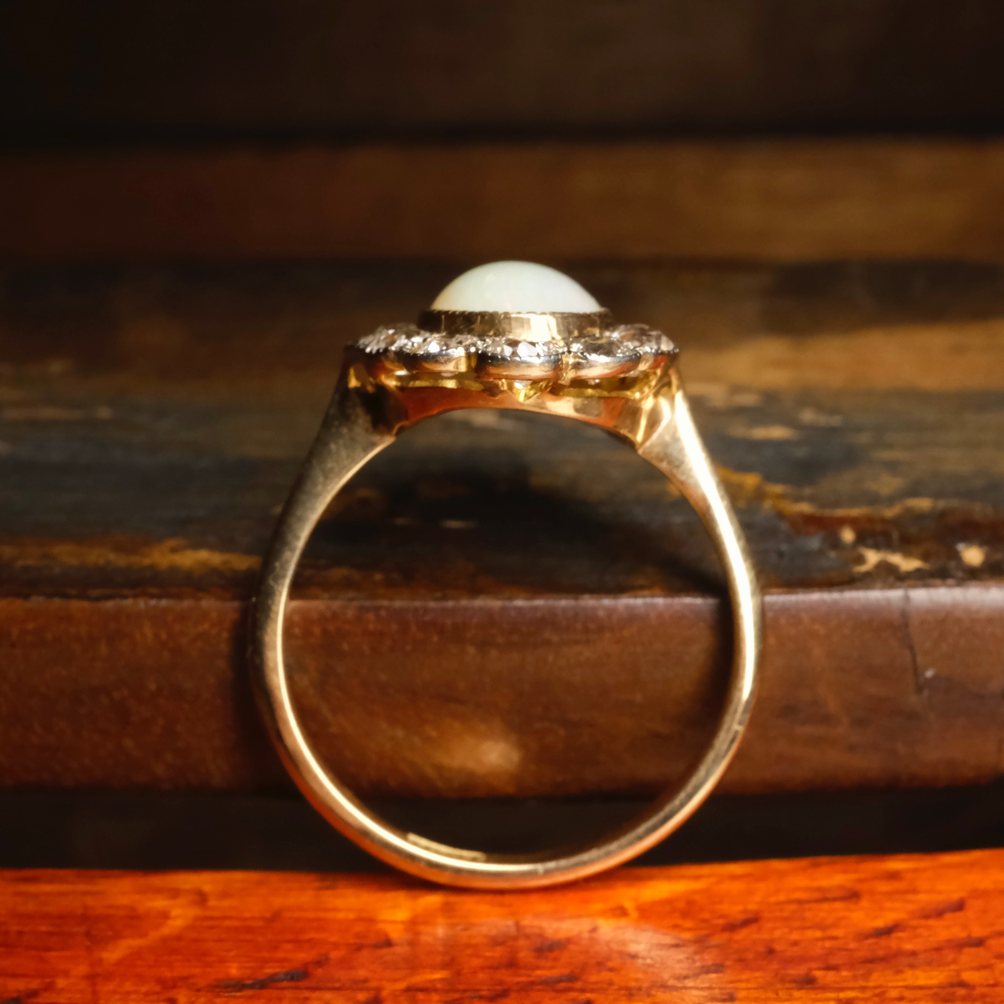 Antique, Opal & Old Cut Diamond, 18ct Gold, Cluster Ring