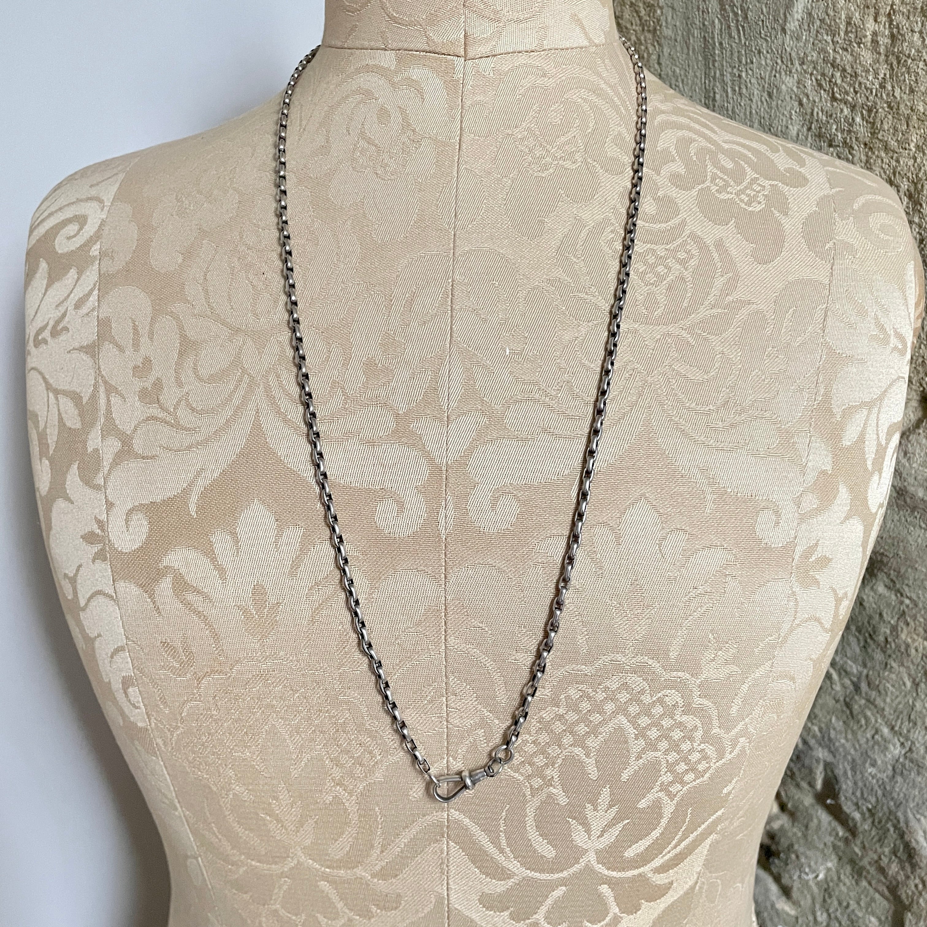 Antique, Sterling Silver Belcher Link Guard Chain, Necklace c1900