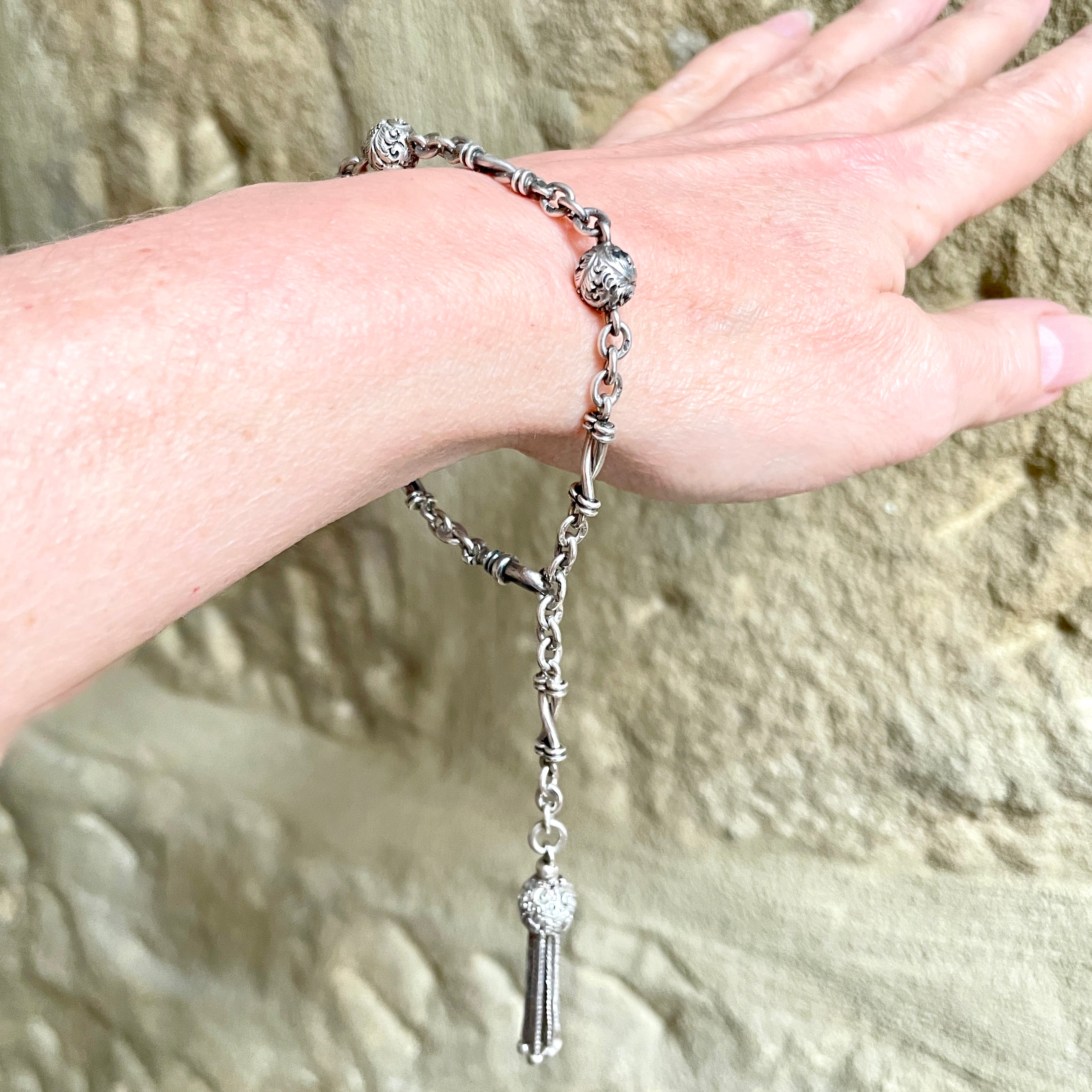 Victorian Sterling Silver Albertina Watch Chain Bracelet, Hallmarked 1896