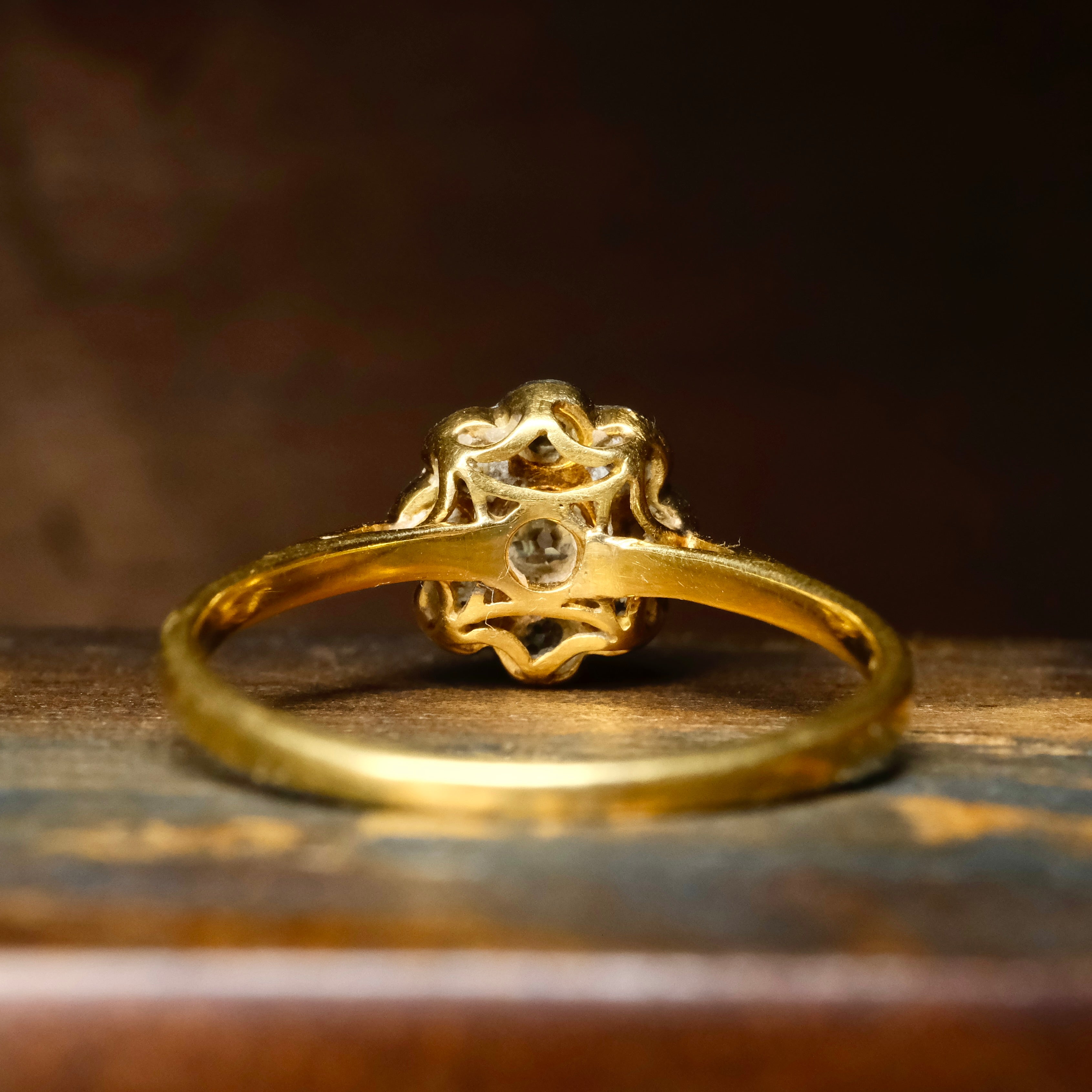 Antique, Early Twentieth Century, 18ct Gold & Platinum, Old Cut Diamond, Daisy Cluster Ring