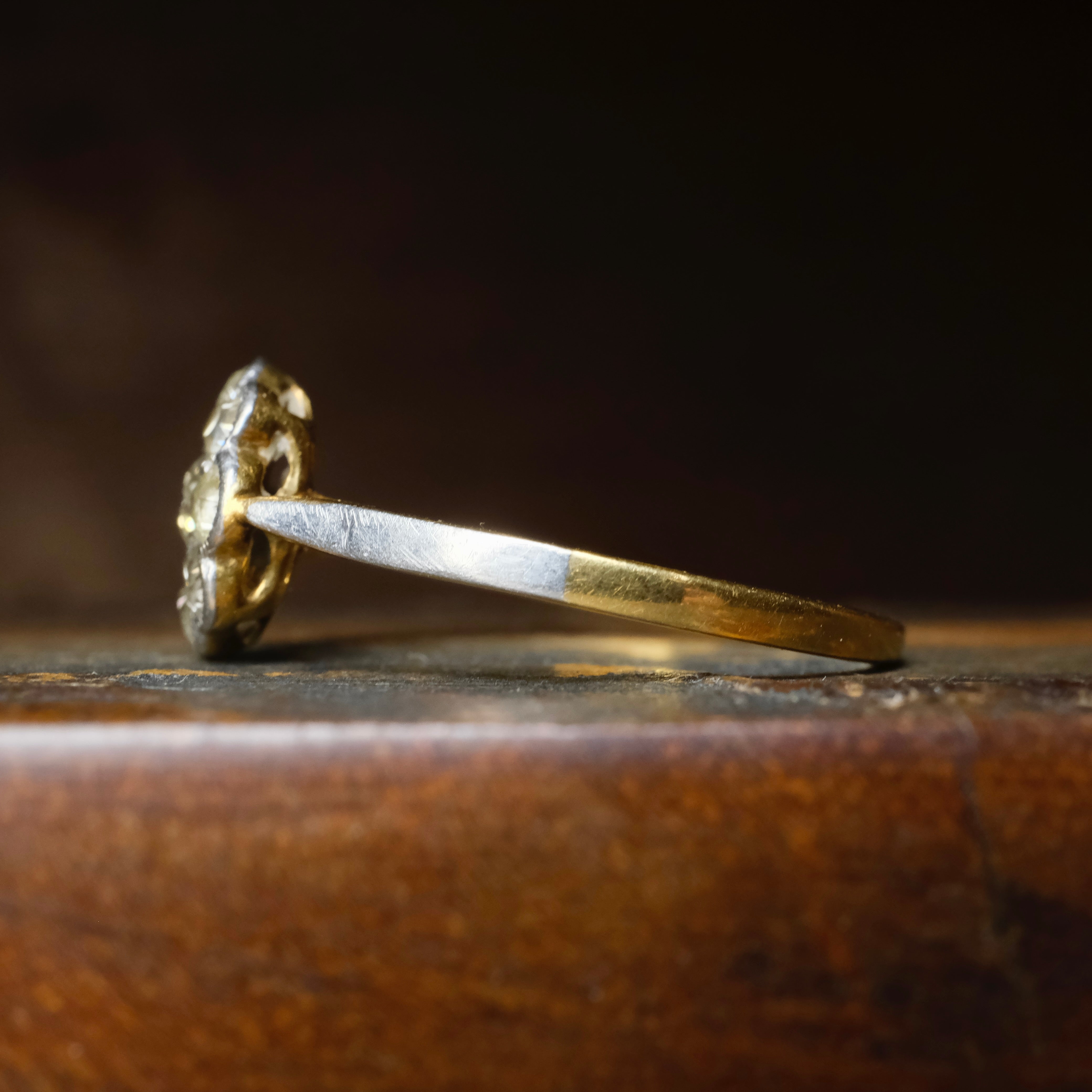 Antique, Early Twentieth Century, 18ct Gold & Platinum, Old Cut Diamond, Daisy Cluster Ring